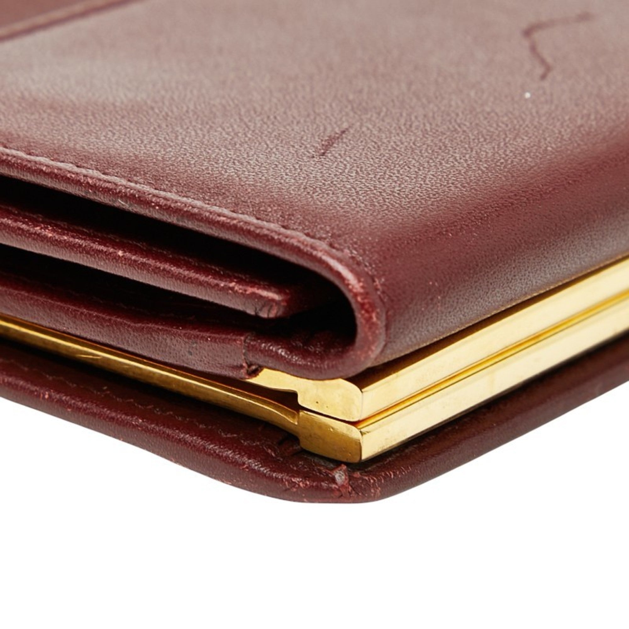 Cartier Must Wine Red Leather Long Wallet (Bi-Fold) (Pre-Owned)
