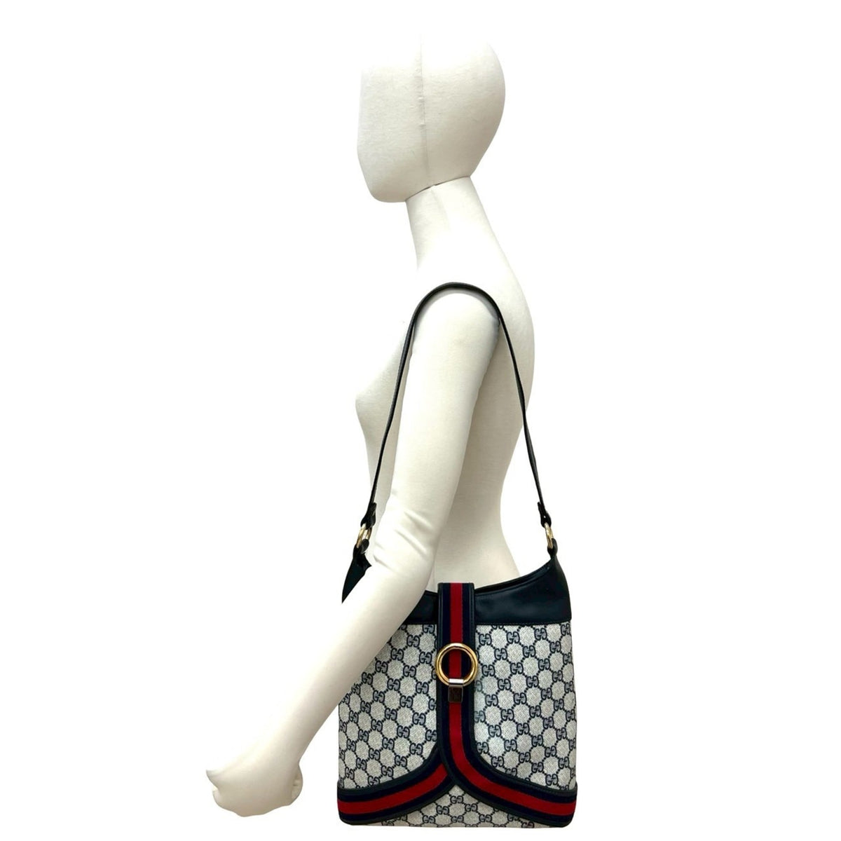 Gucci Navy Red Color Leather Pvc Shoulder Bag (Pre-Owned)