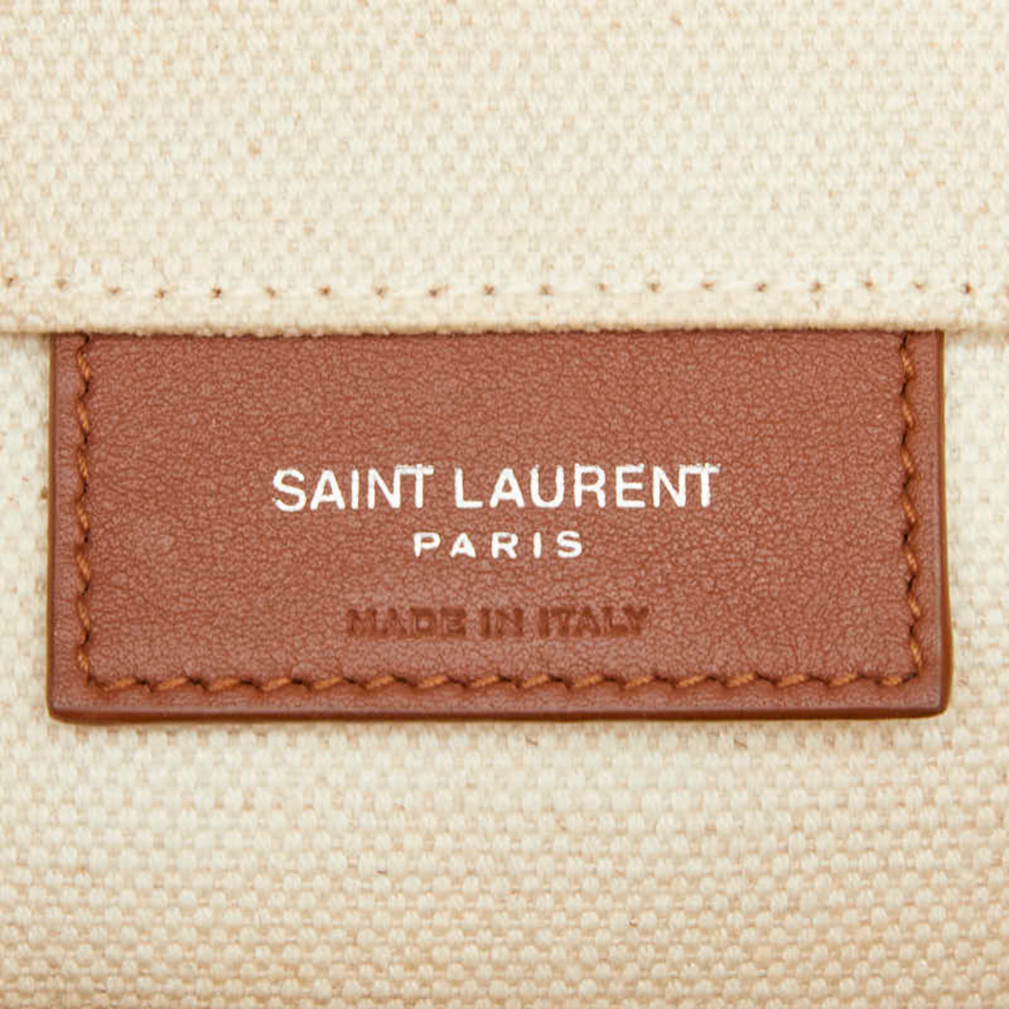 Saint Laurent Brown Ivory Canvas Leather Shoulder Bag (Pre-Owned)