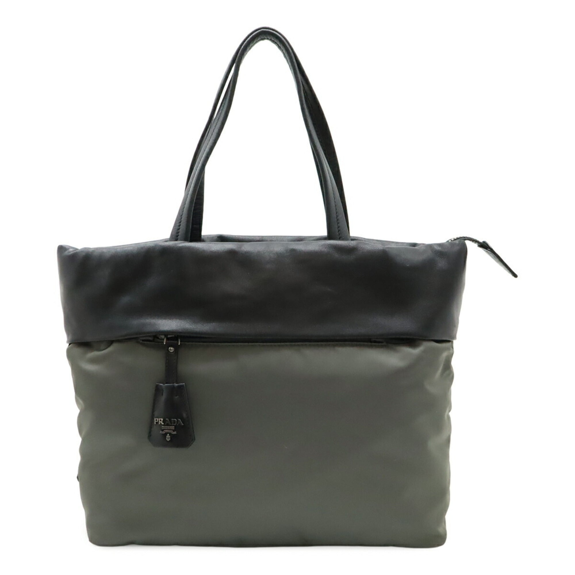 Prada Black Gray Nero Nylon Leather Tote Bag (Pre-Owned)