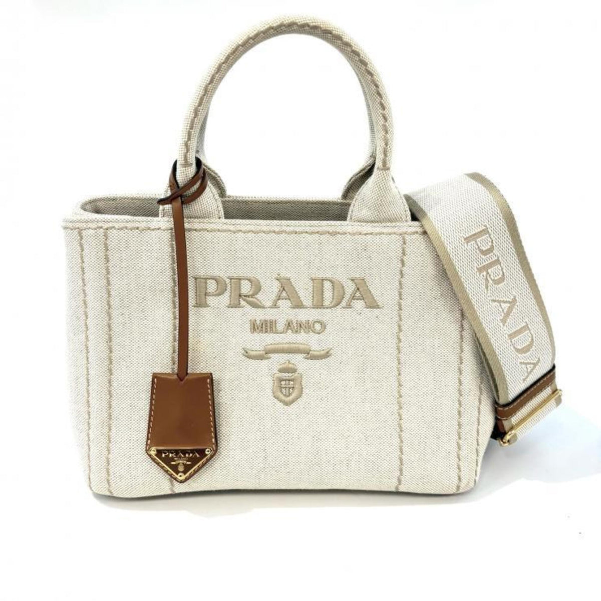Prada Brown Canvas Handbag Shoulder Bag (Pre-Owned)