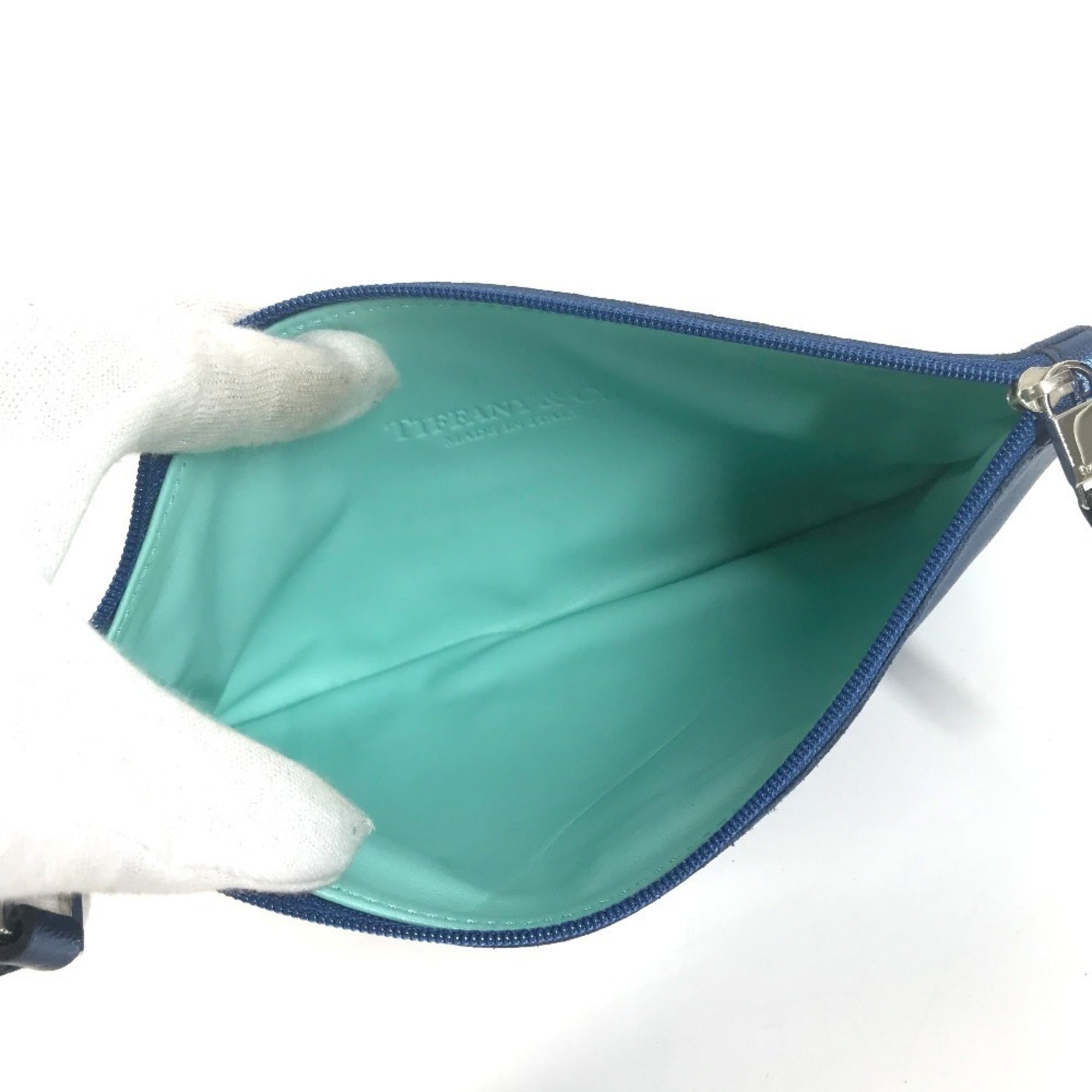 Tiffany Blue Metallic Leather Handbag Pouch Tote Bag (Pre-Owned)