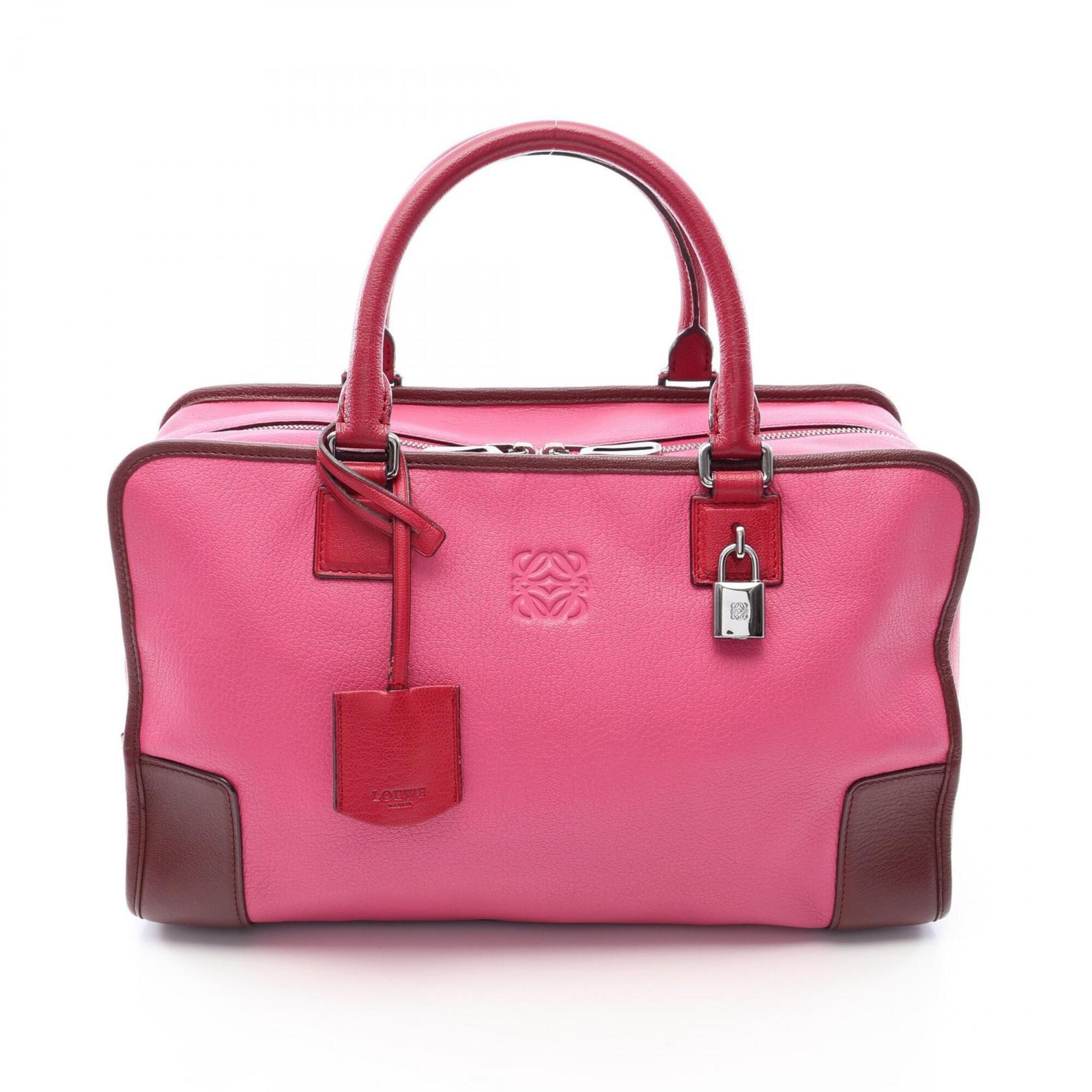 Loewe Brown Pink Red Color Leather Handbag (Pre-Owned)
