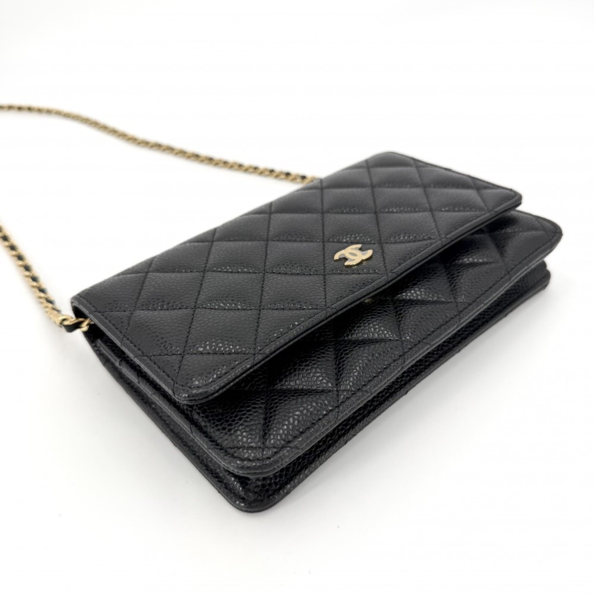 Chanel Matelasse Black Grained Calfskin Chain/Shoulder Wallet (Pre-Owned)