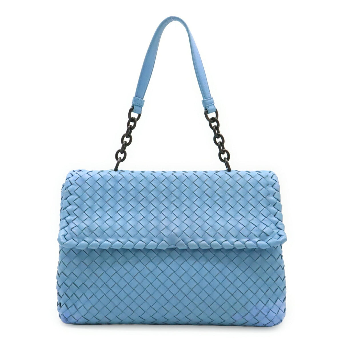 Bottega Veneta Intrecciato Light Blue Leather Shoulder Bag (Pre-Owned)