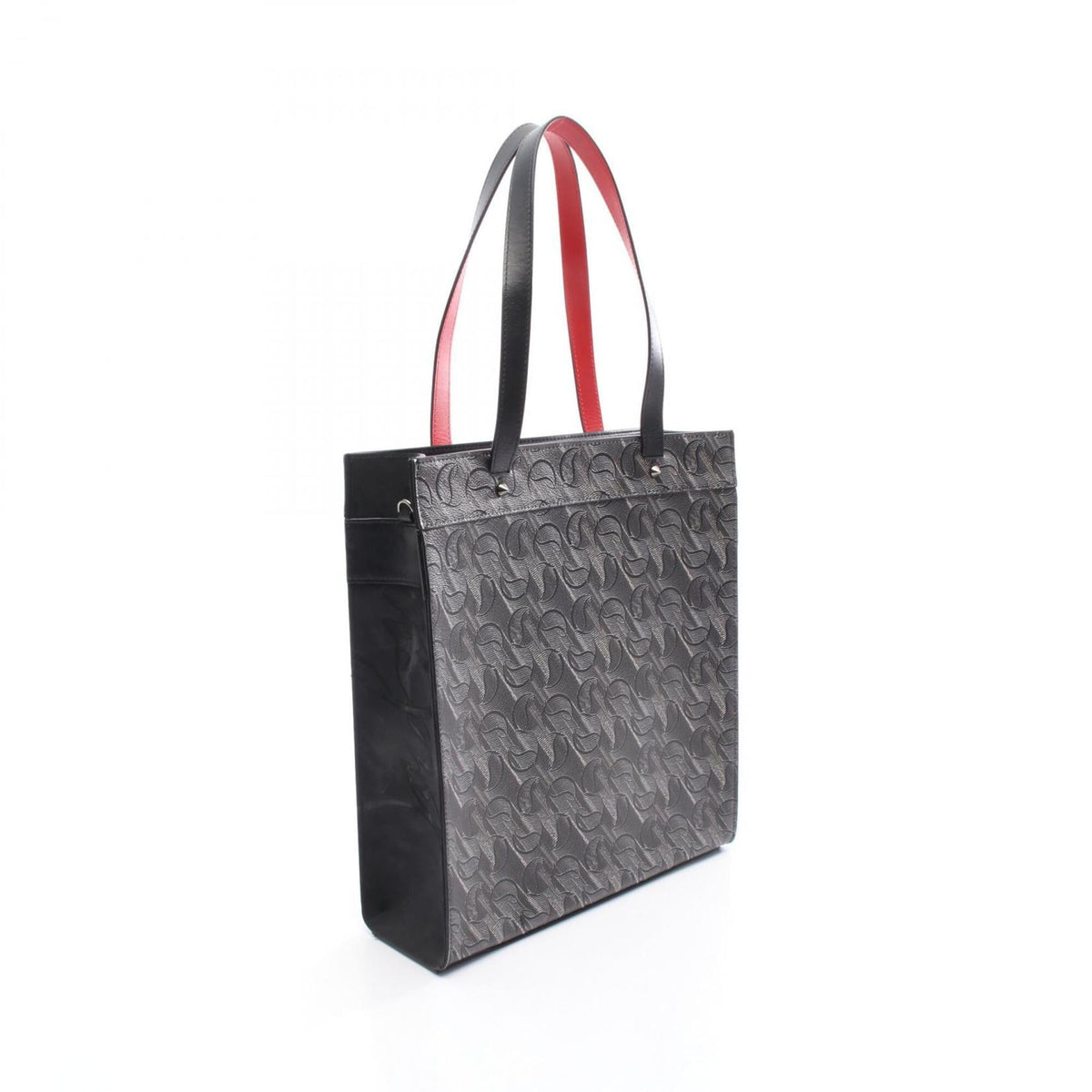 Christian Louboutin Black Gray Leather Coated Canvas Handbag Tote Bag (Pre-Owned)