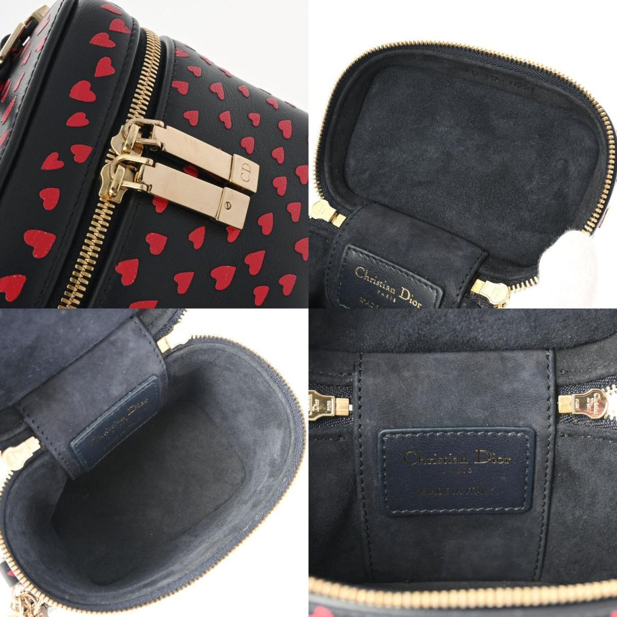 Christian Dior Lady Dior Navy Red Color Leather Handbag (Pre-Owned)