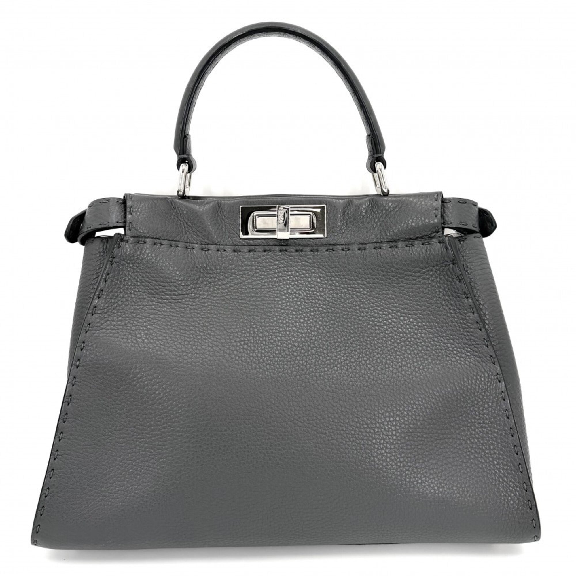 Fendi Peekaboo Gray Leather Handbag Shoulder Bag (Pre-Owned)