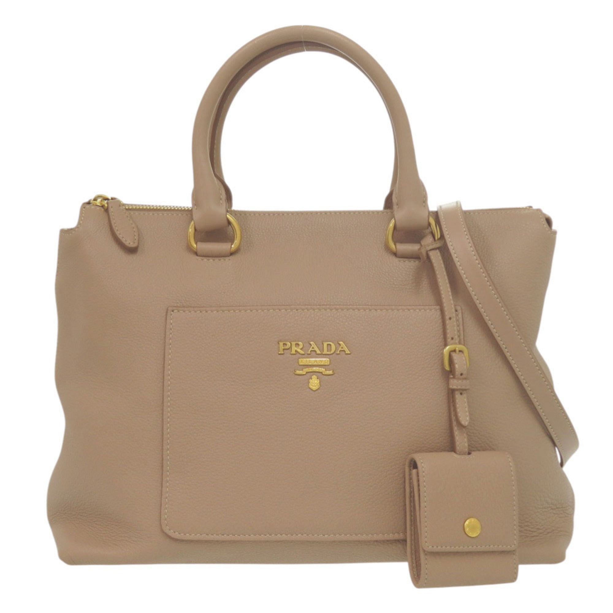 Prada Beige Leather Handbag Shoulder Bag (Pre-Owned)