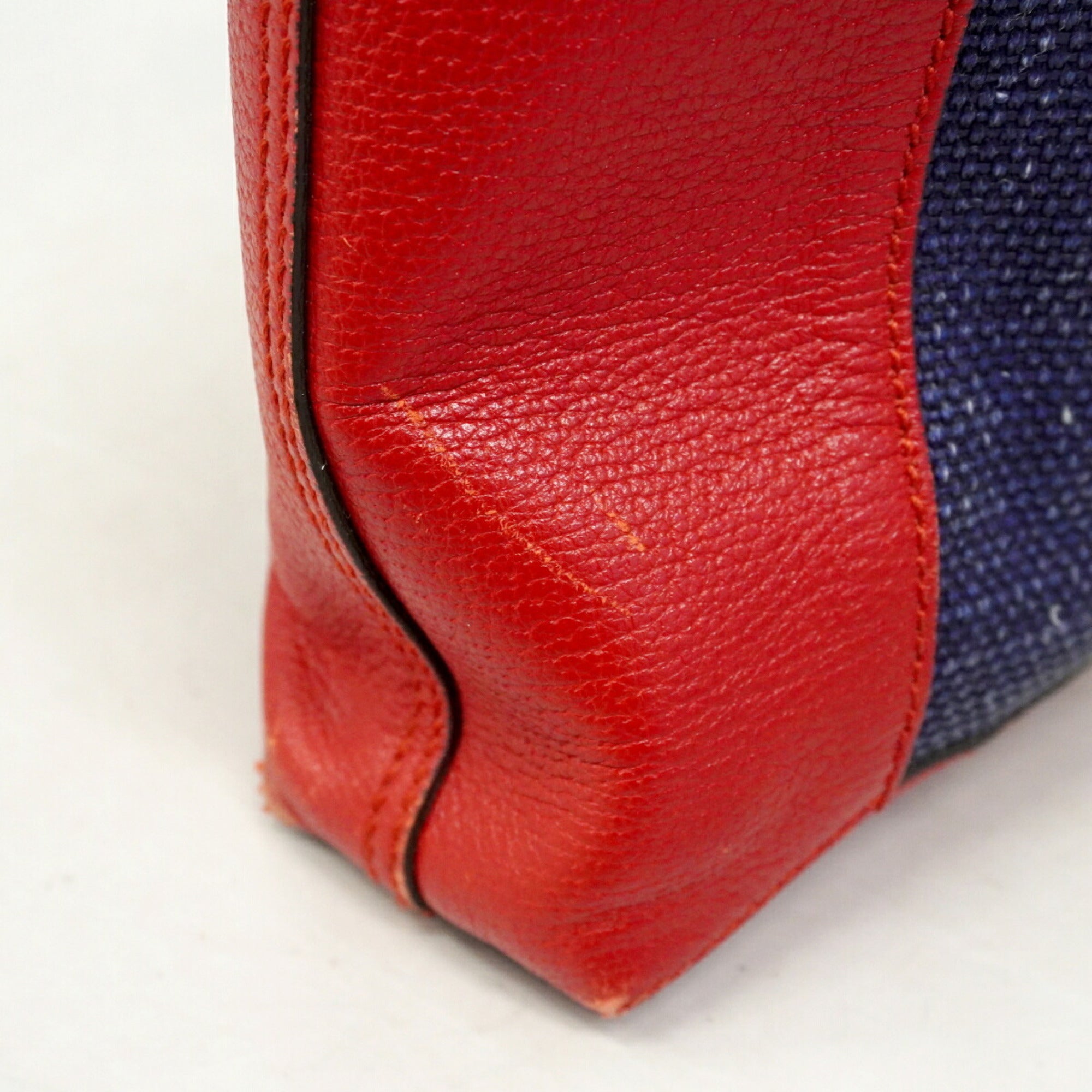 Gucci Navy Red Color Canvas Leather Tote Bag (Pre-Owned)