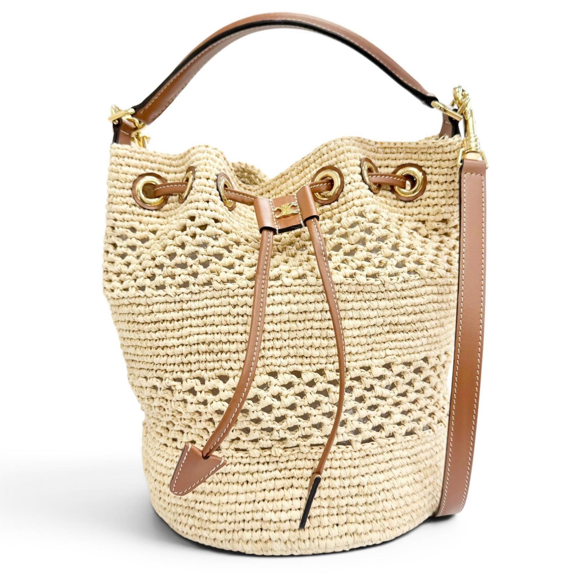Celine Brown Raffia Leather Shoulder Bag (Pre-Owned)