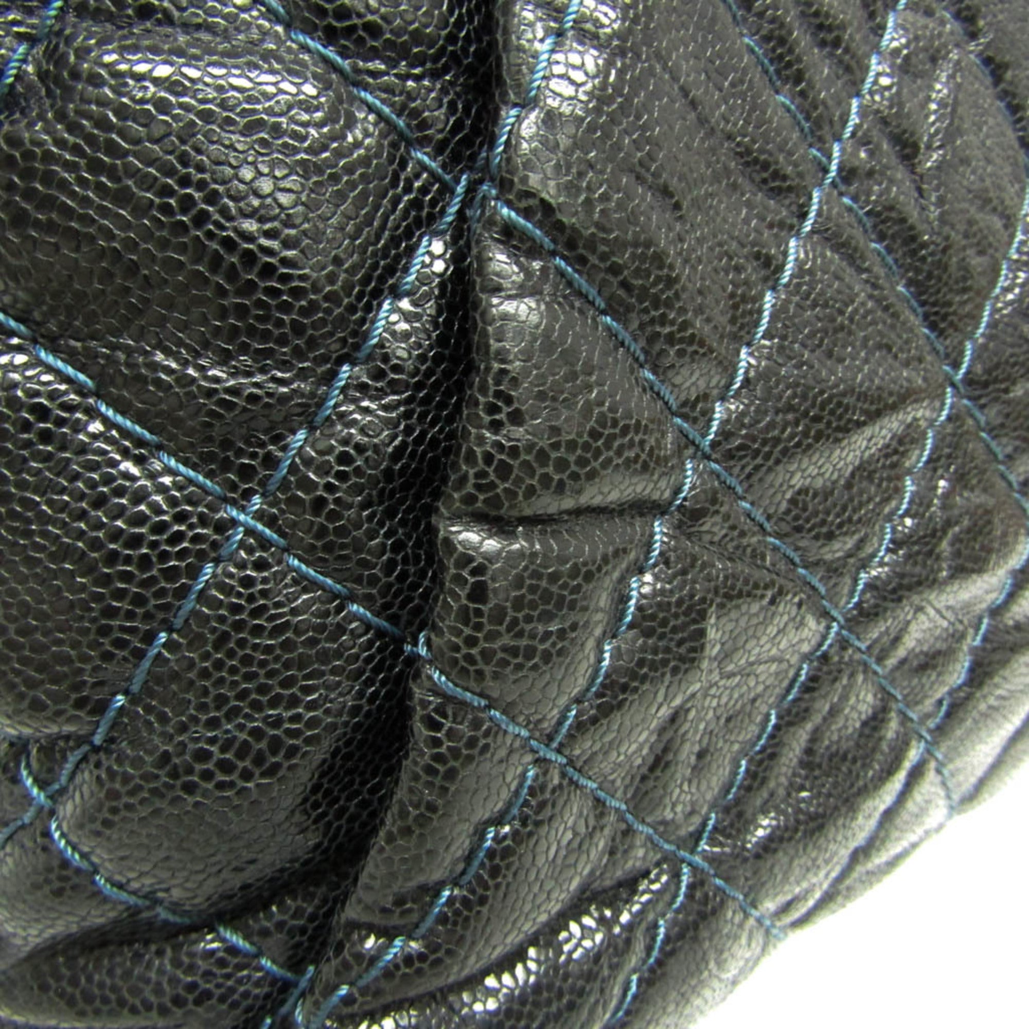 Chanel Matelasse Black Navy Grained Calfskin Tote Bag (Pre-Owned)