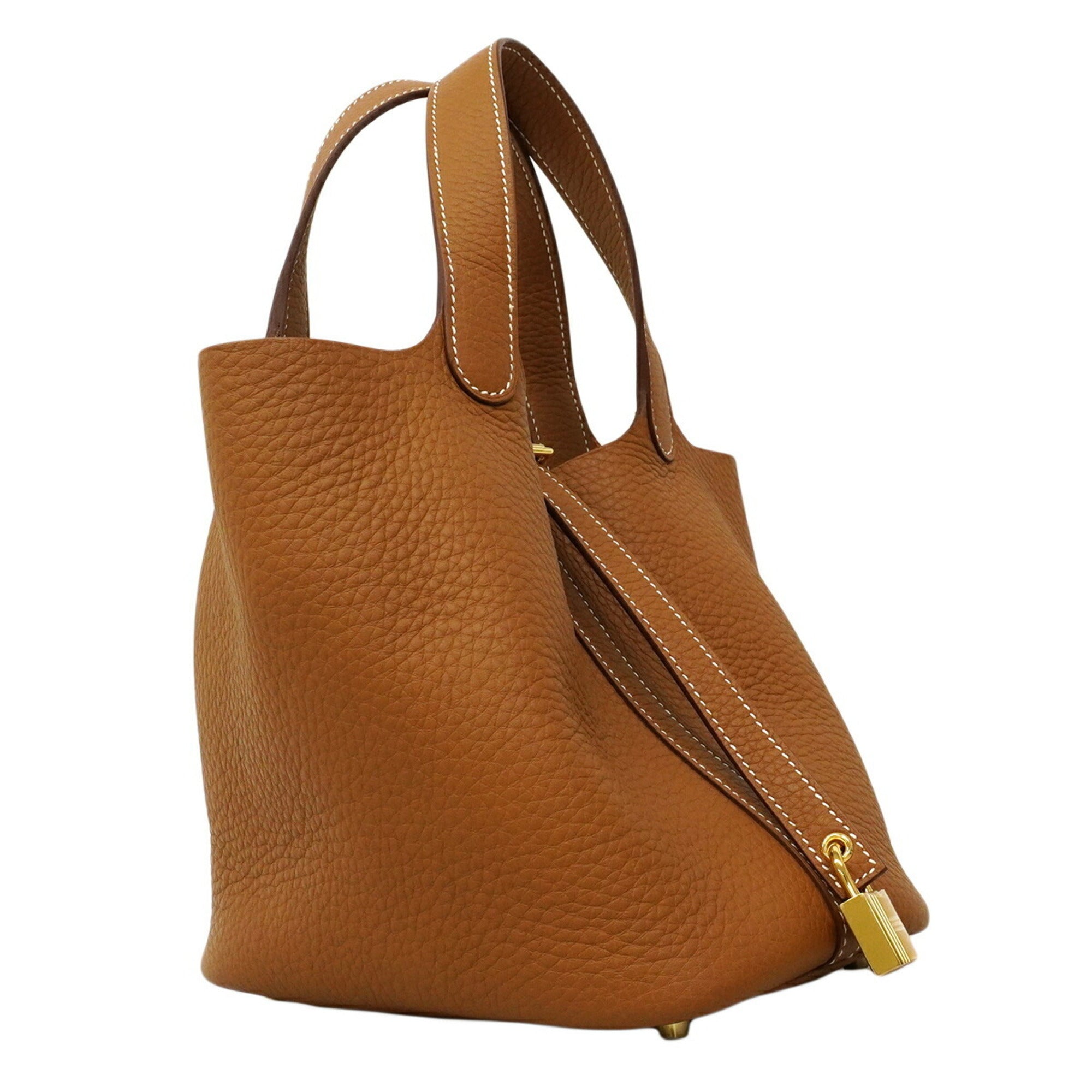 Hermes Gold Taurillon Clemence Leather Handbag (Pre-Owned)