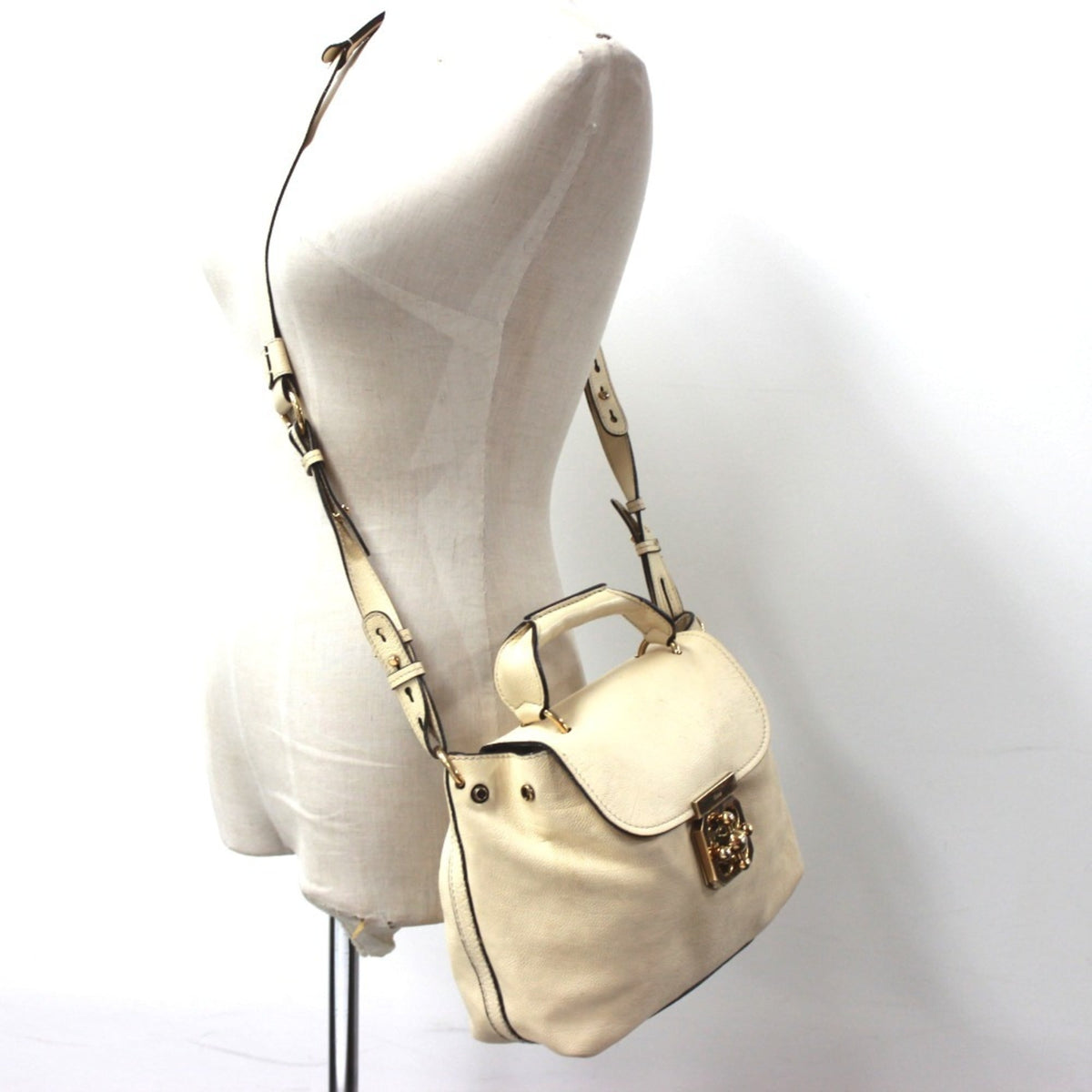 Chloé Elsie Beige Light Beige Leather Handbag Shoulder Bag (Pre-Owned)