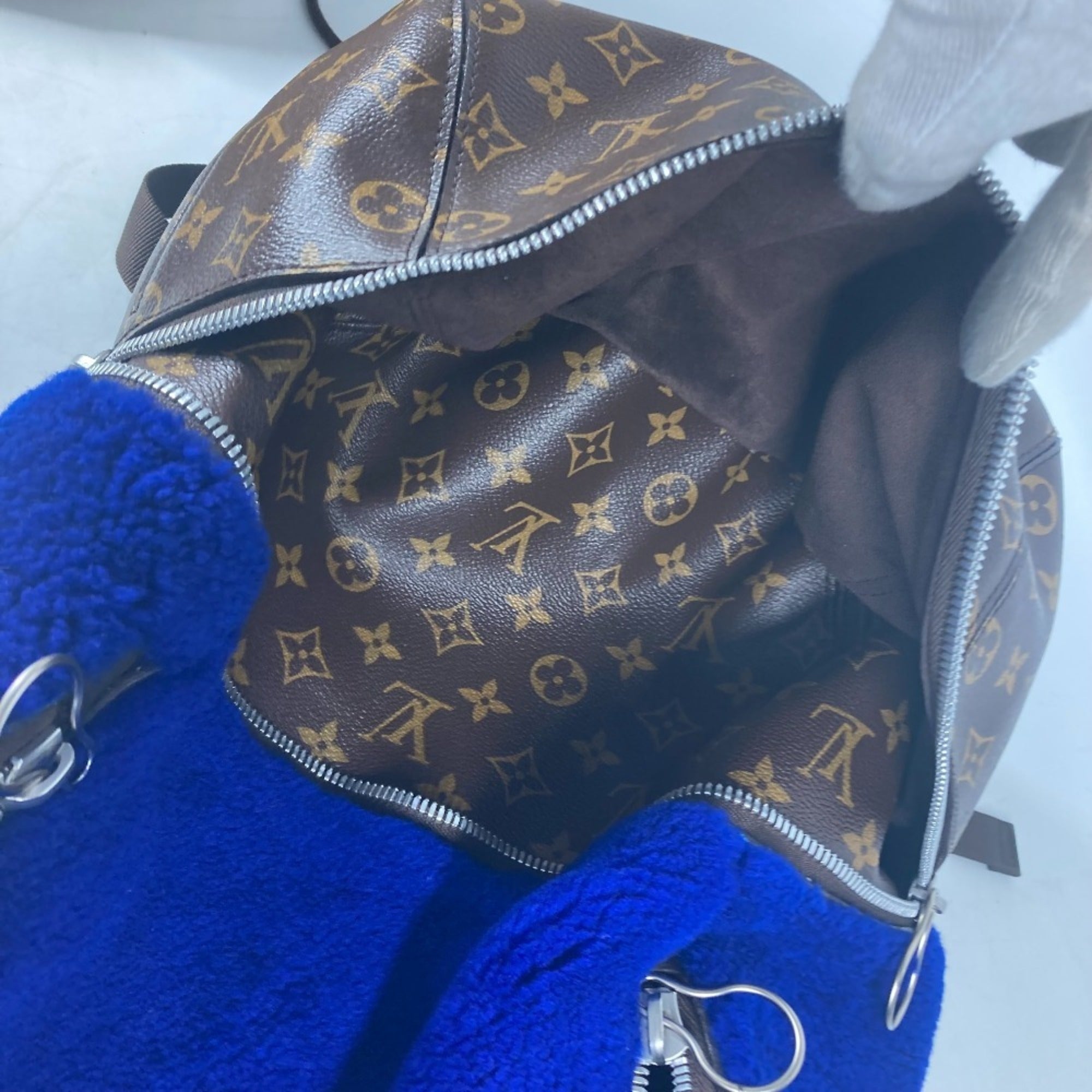 Louis Vuitton Blue Brown Monogram Canvas Leather Backpack (Pre-Owned)