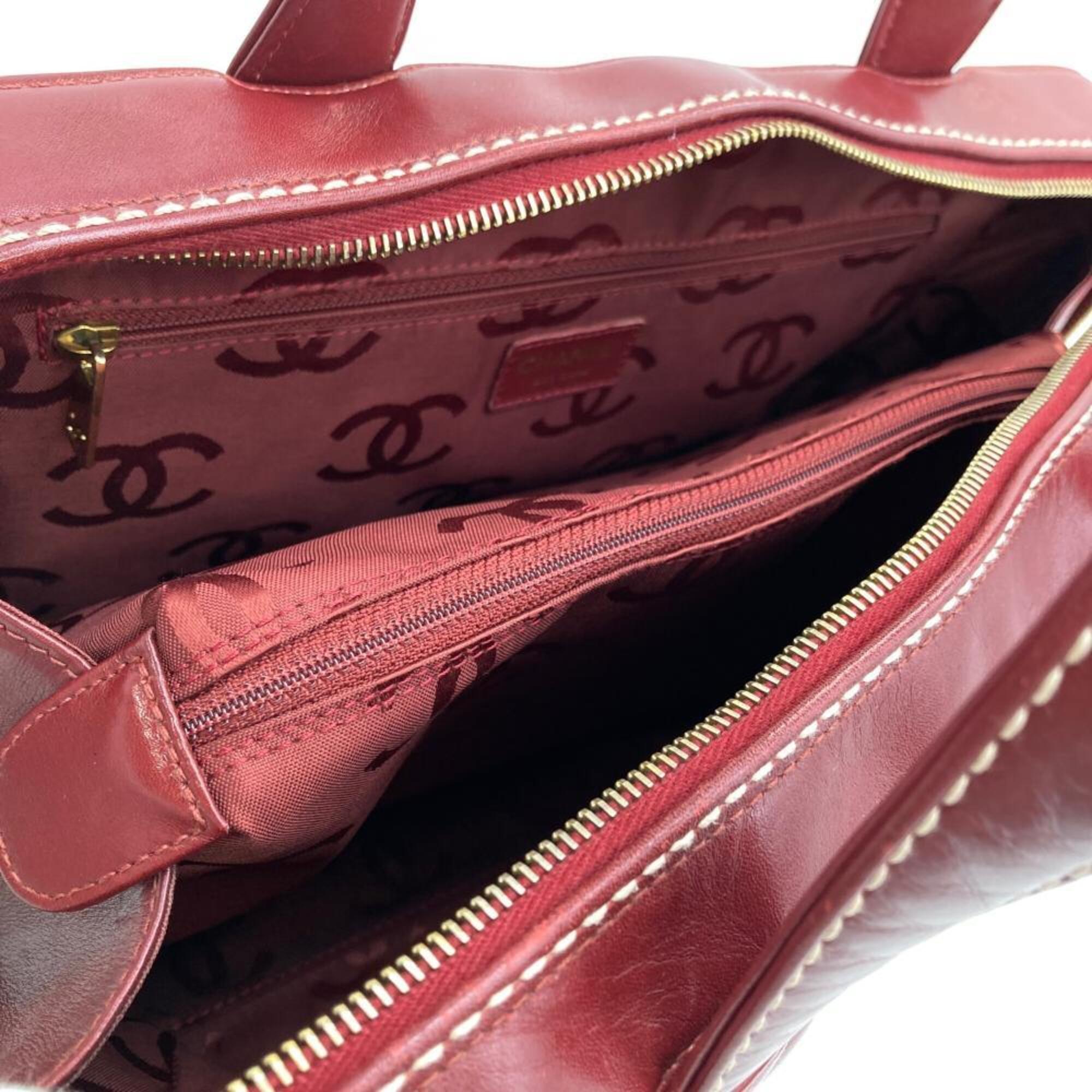 Chanel Bordeaux Red Color Wine Boston Bag Handbag (Pre-Owned)