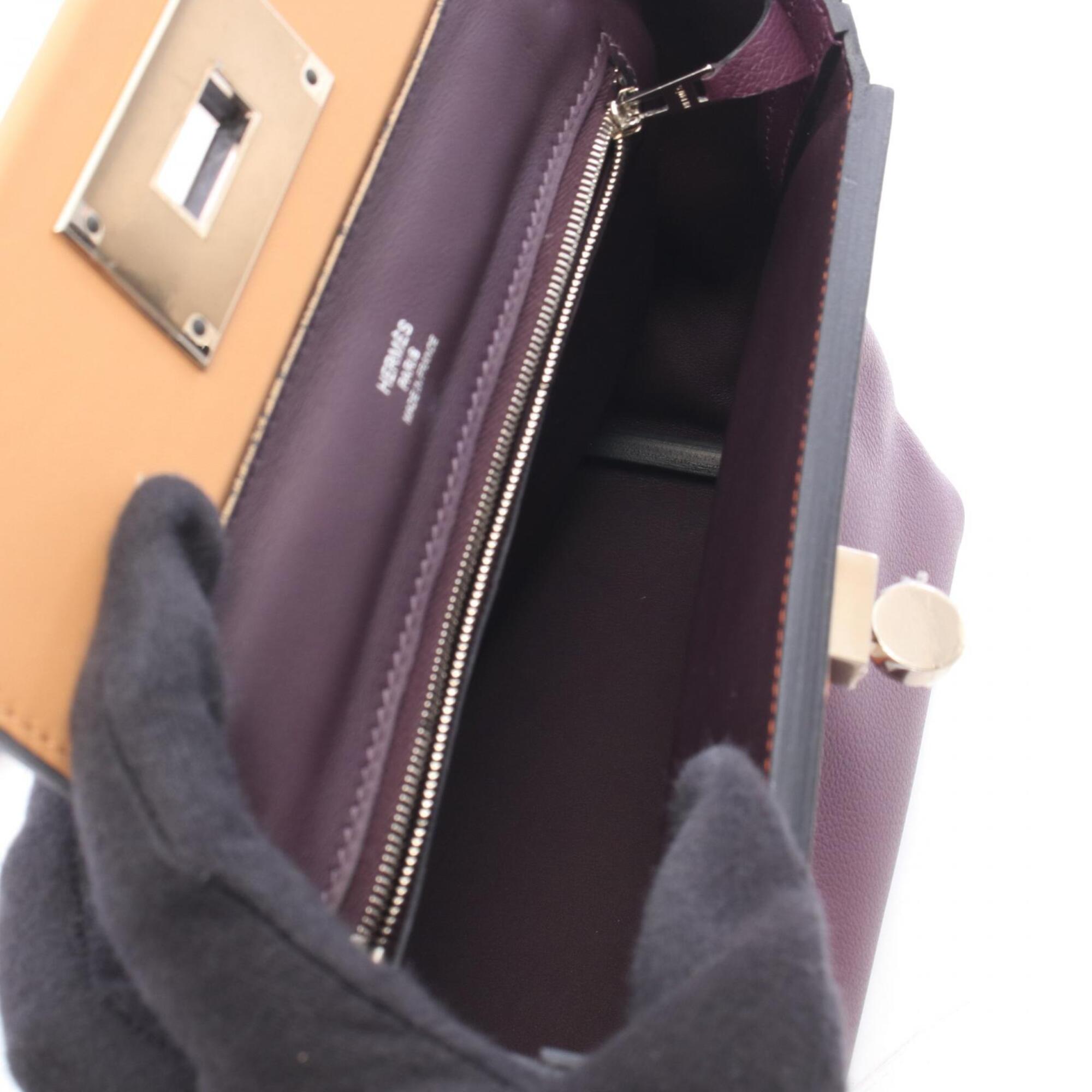 Hermes Bordeaux Brique Brown Cassis Purple Leather Handbag (Pre-Owned)