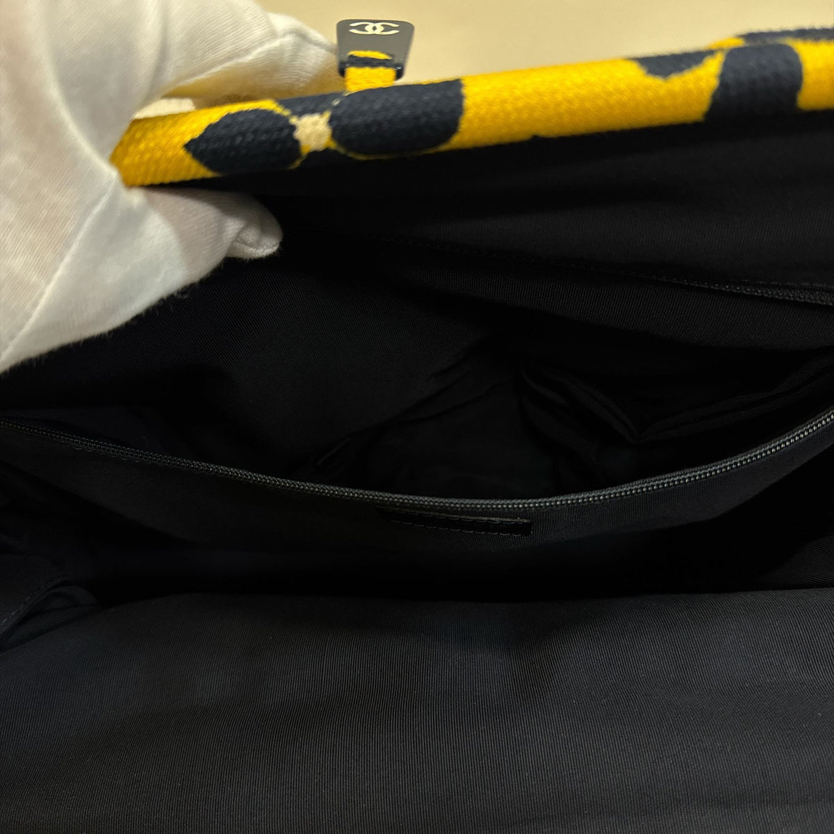 Chanel Navy Yellow Canvas Handbag (Pre-Owned)