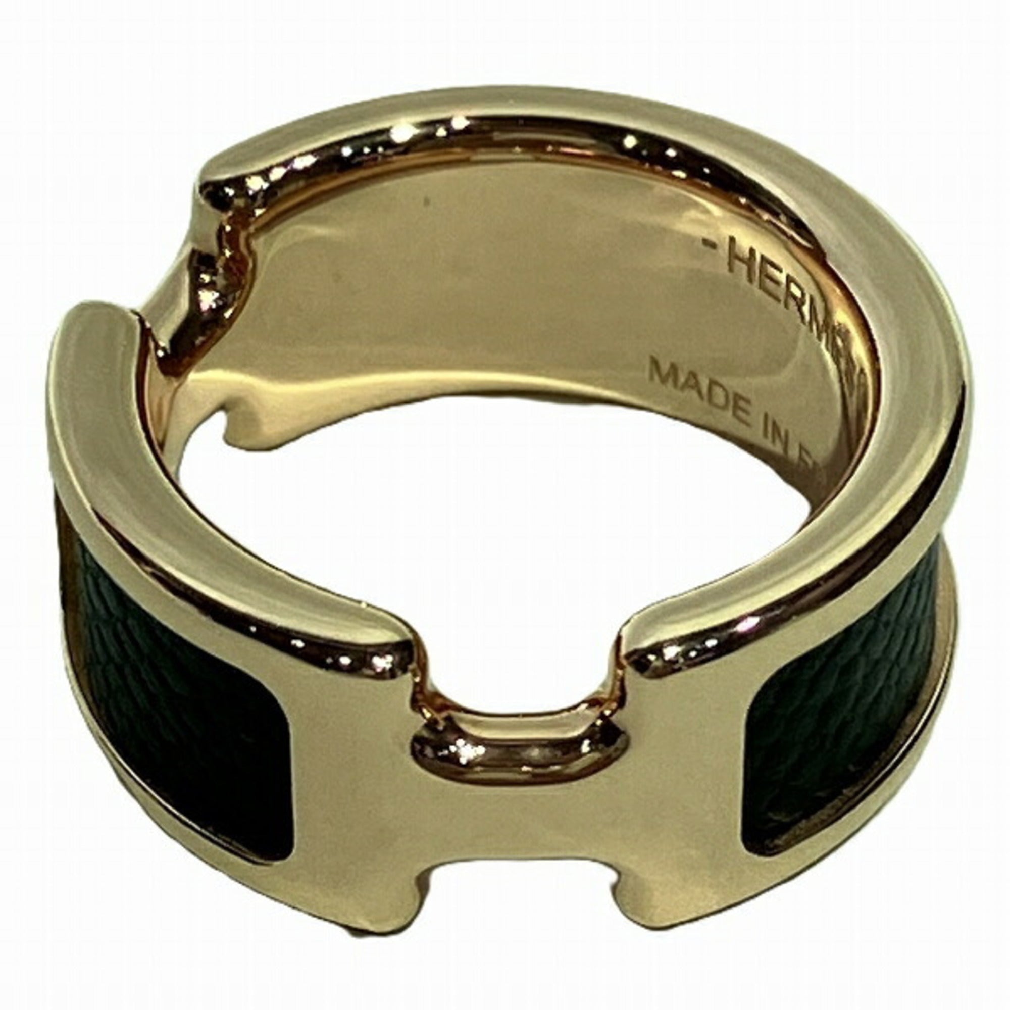 Hermes Black Pink Gold Leather Metal Band Ring (Pre-Owned)
