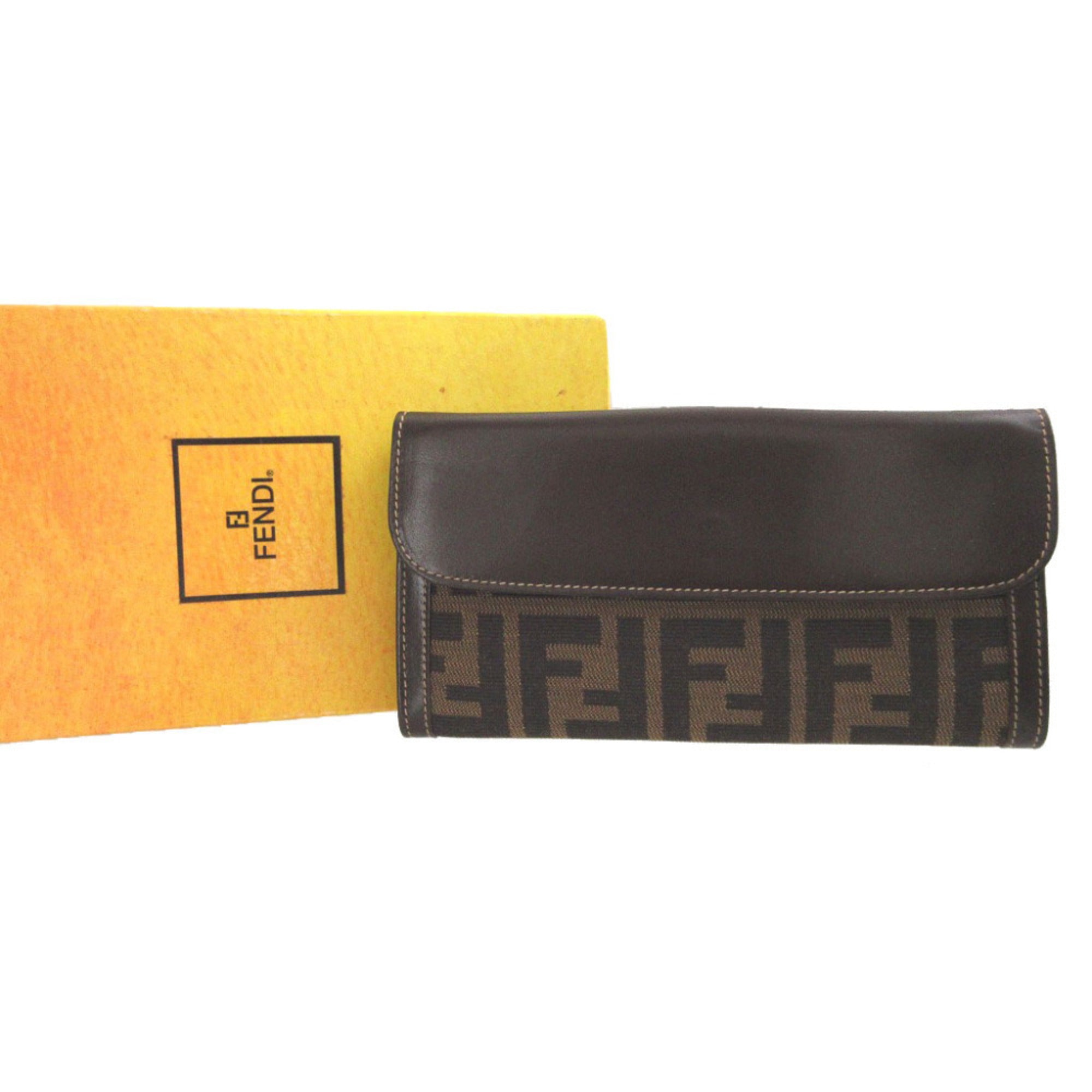 Fendi Brown Canvas Leather Long Wallet (Bi-Fold) (Pre-Owned)