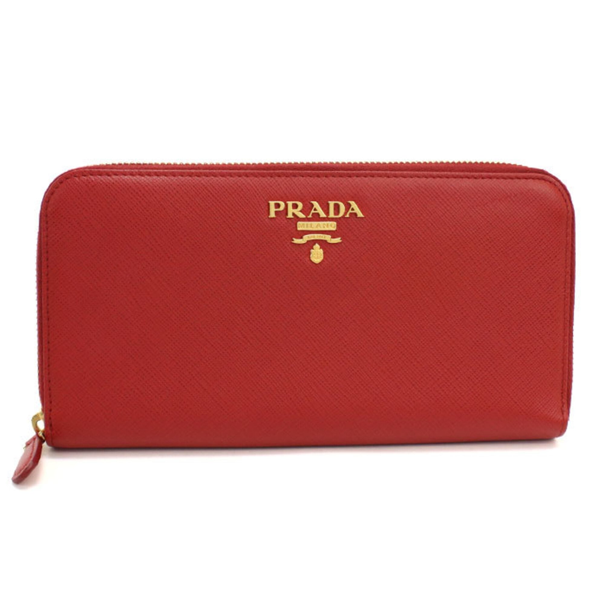 Prada Red Color Leather Long Wallet (Bi-Fold) (Pre-Owned)