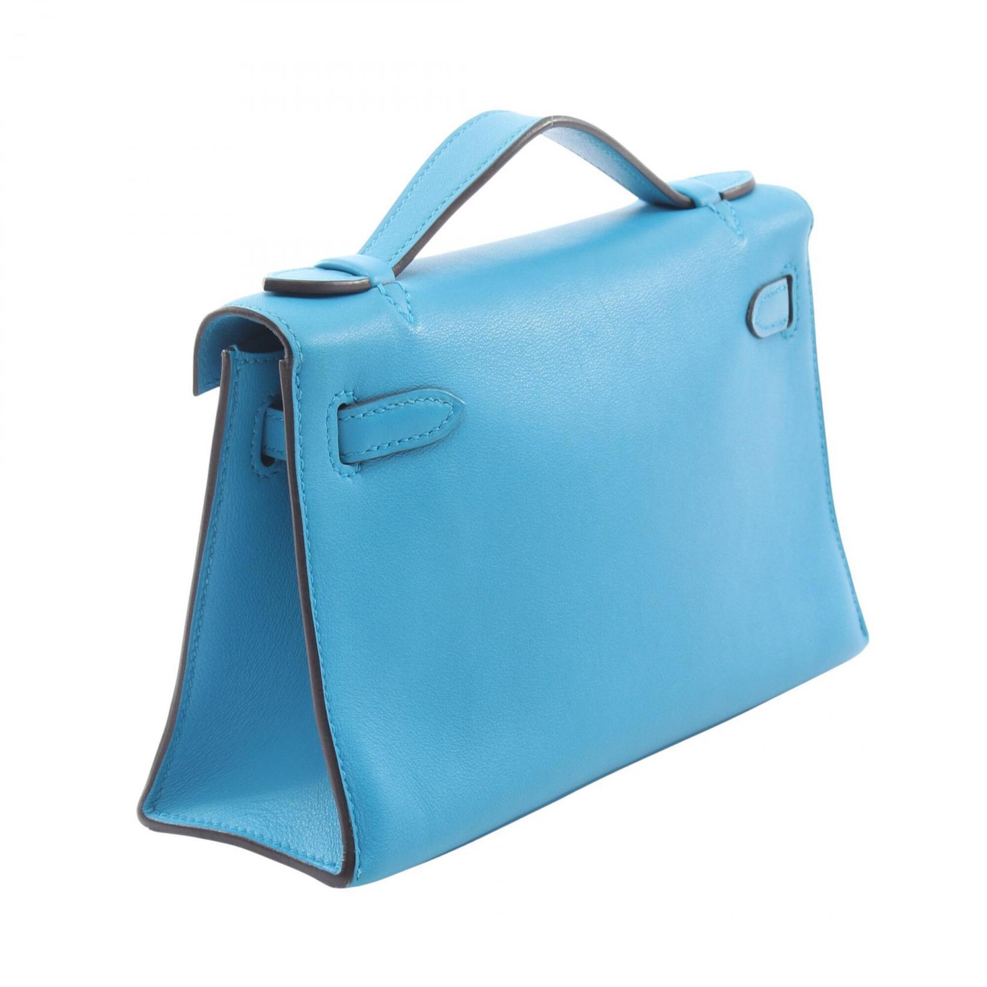 Hermes Blue Swift Leather Handbag Pochette (Pre-Owned)