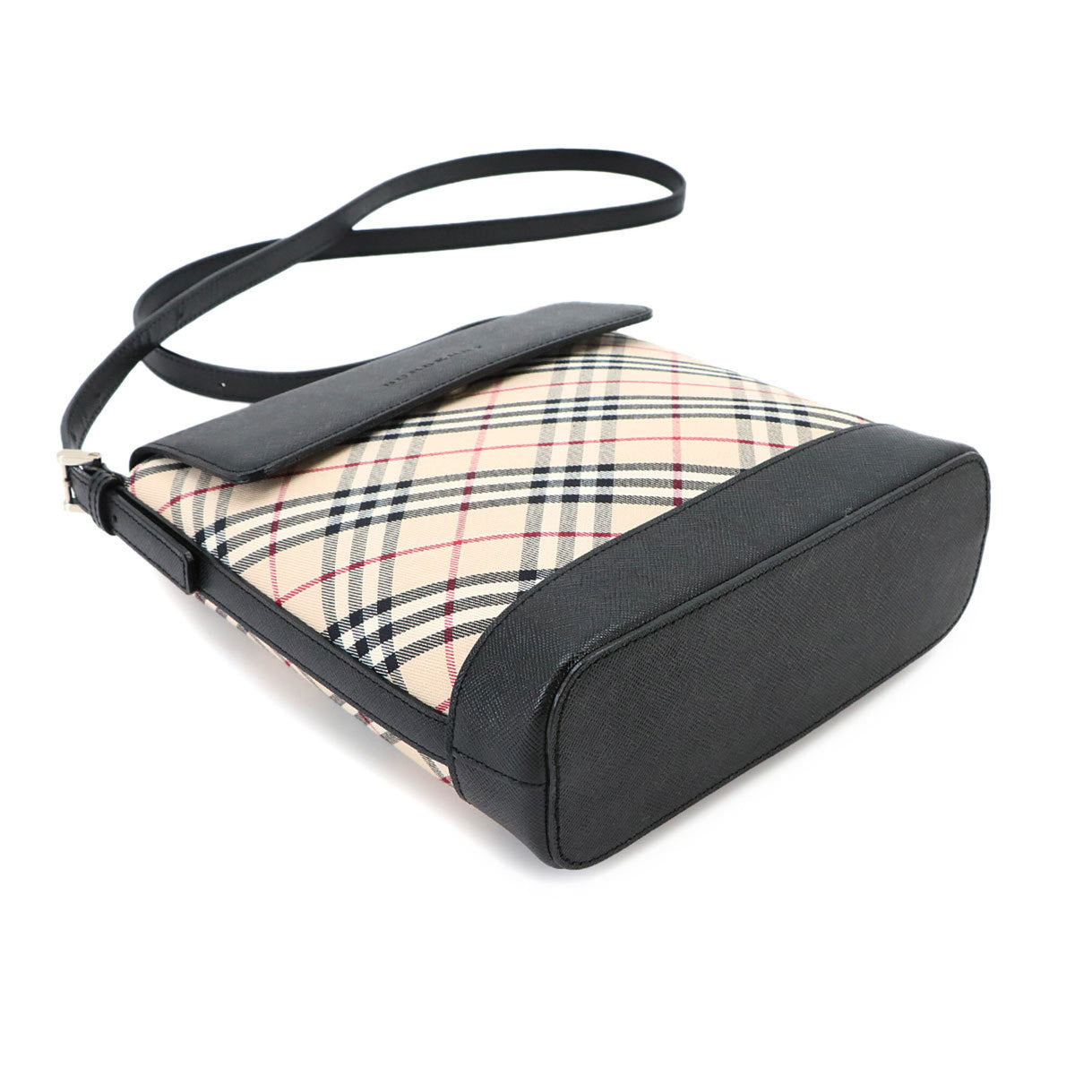 Burberry Beige Black Canvas Leather Shoulder Bag (Pre-Owned)