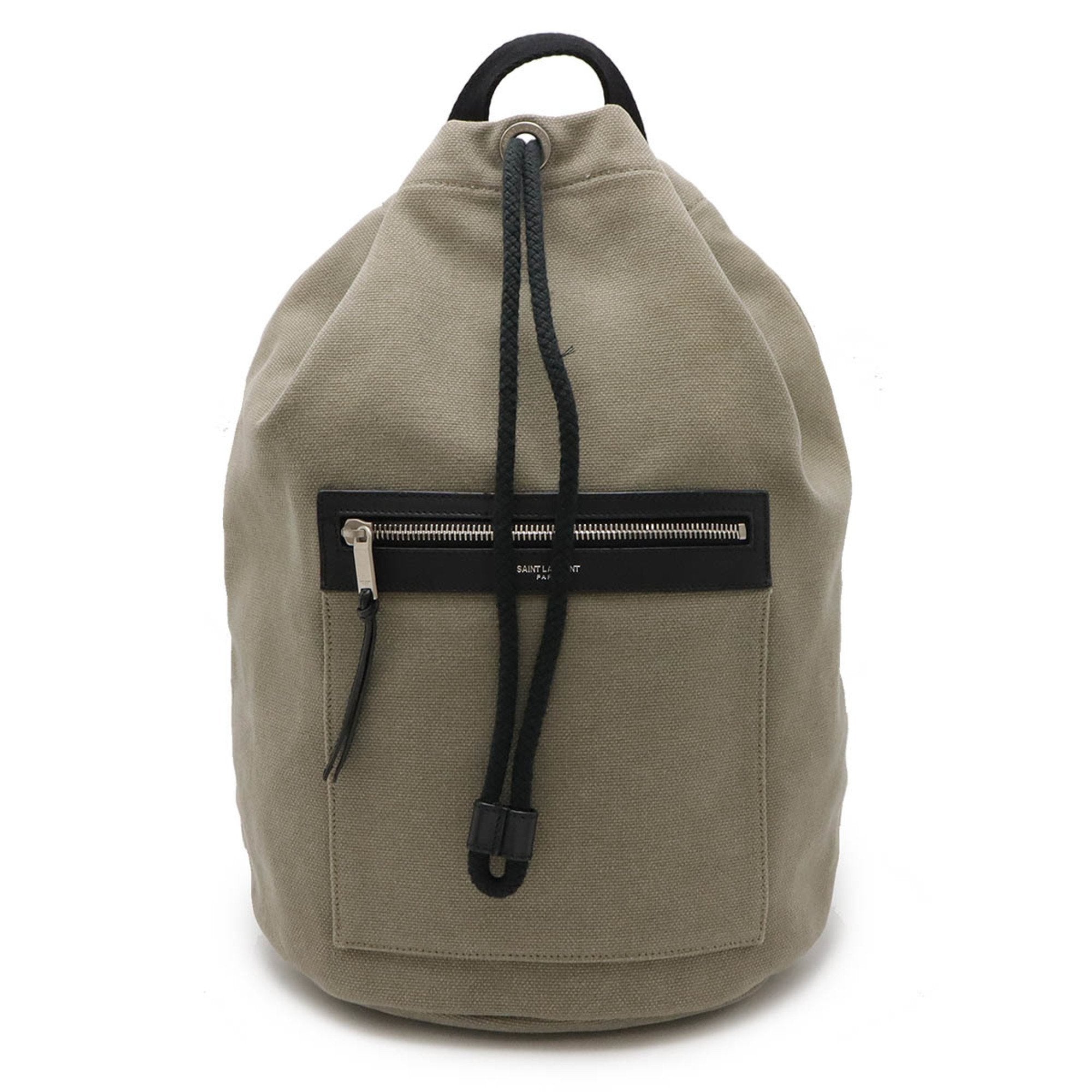 Yves Saint Laurent Black Khaki Canvas Leather Pouch Shoulder Bag (Pre-Owned)