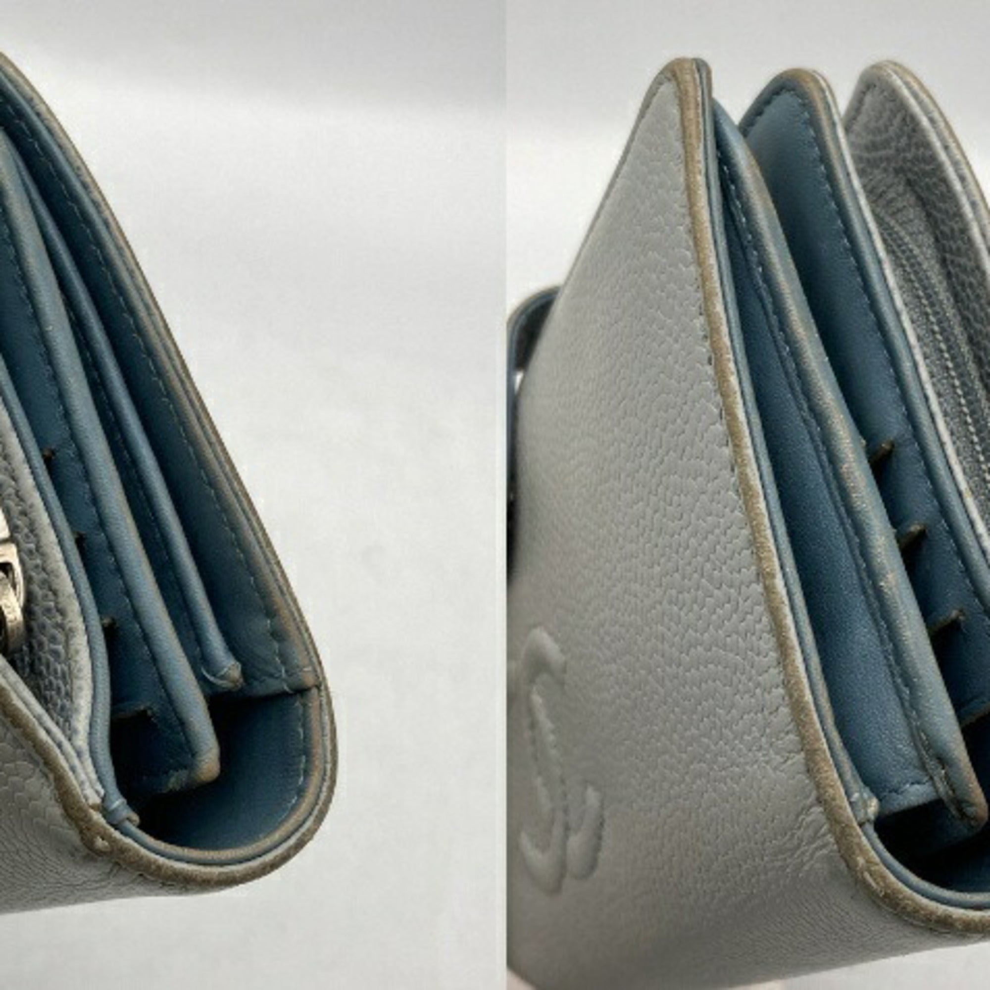 Chanel Light Blue Leather Long Wallet (Bi-Fold) (Pre-Owned)