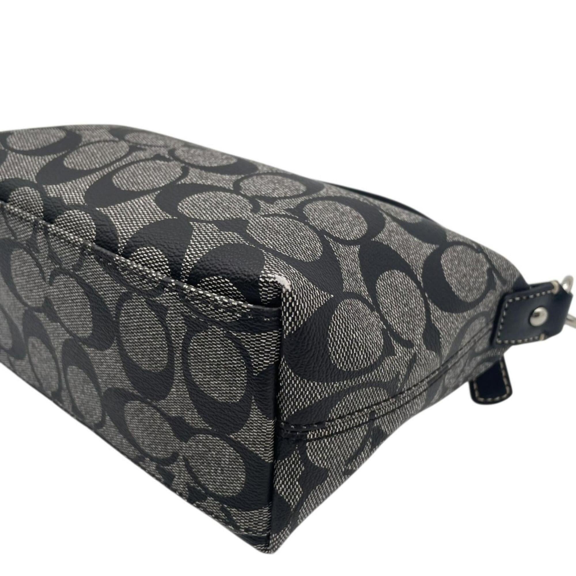 Coach Black Gray Pvc Leather Handbag Pouch (Pre-Owned)
