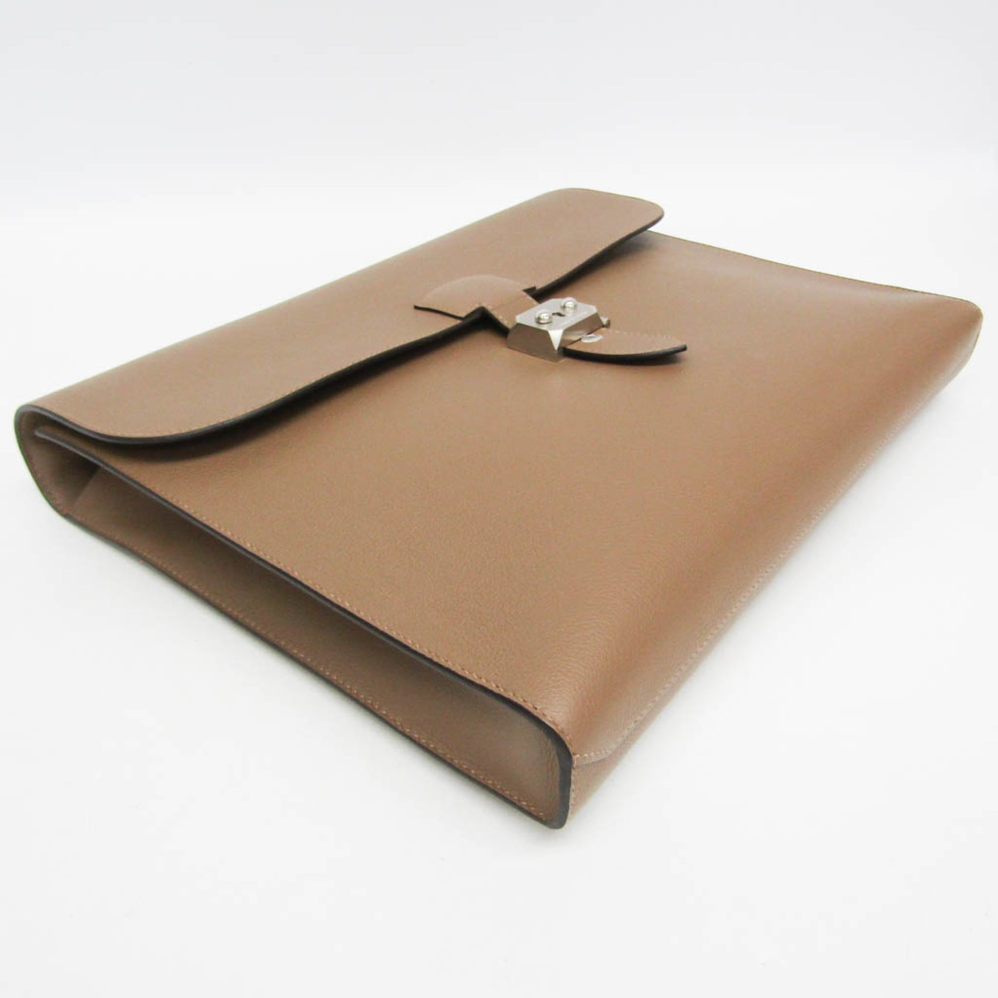 Hermes Sac A Depeche Etoupe Gray Taurillon Clemence Leather Briefcase Document Case (Pre-Owned)