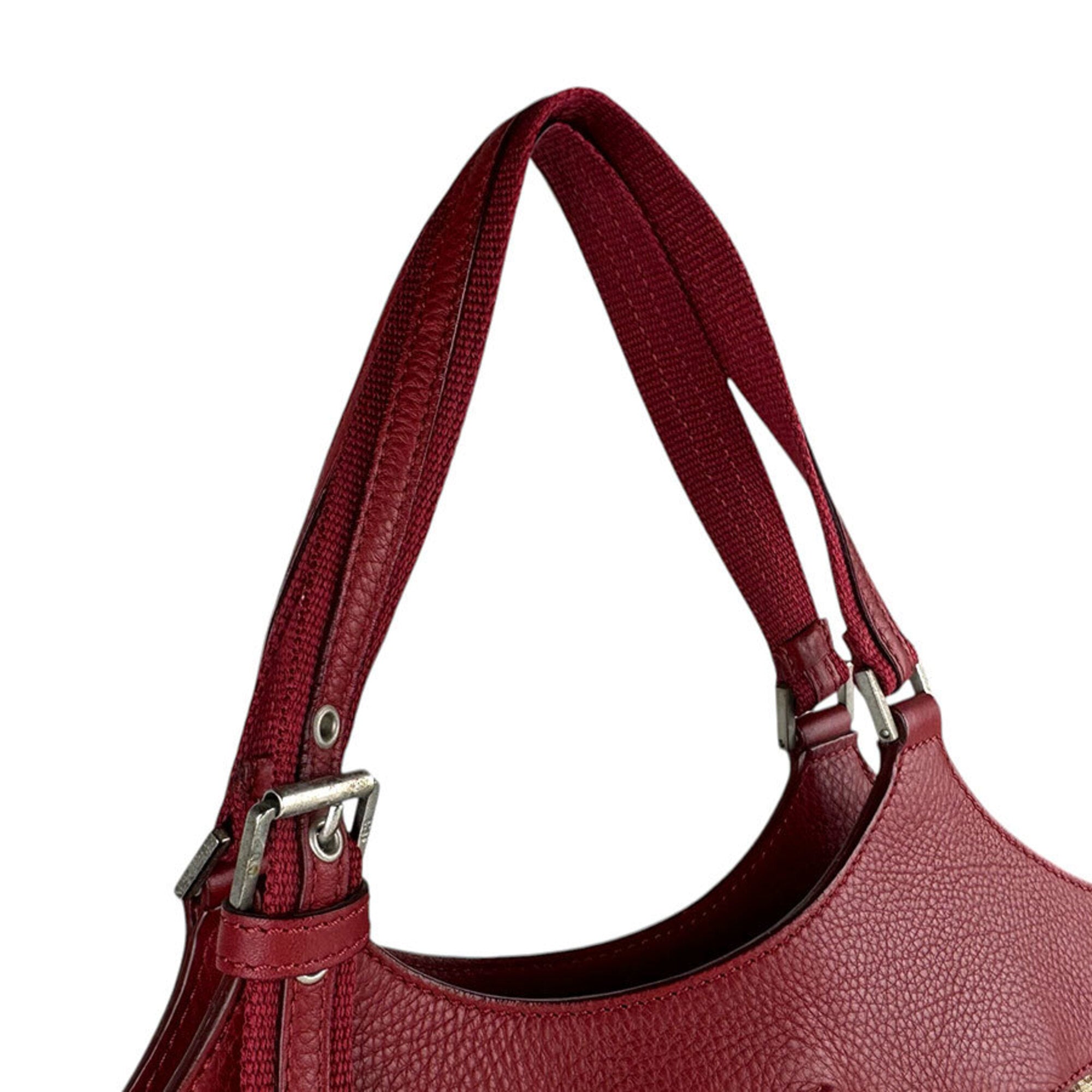 Christian Dior Brown Red Color Leather Canvas Handbag (Pre-Owned)