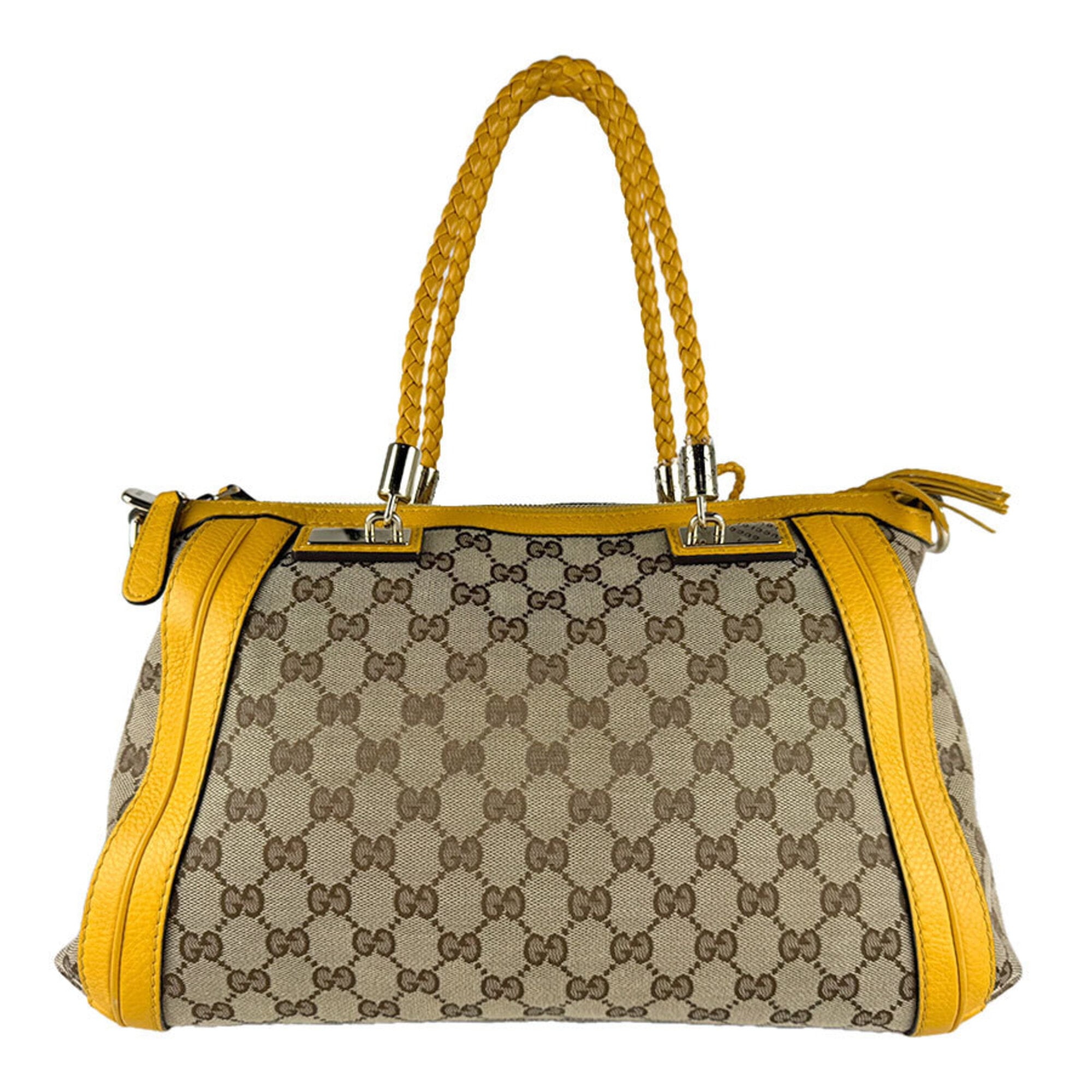 Gucci Brown Yellow Gg Canvas Leather Handbag Shoulder Bag (Pre-Owned)
