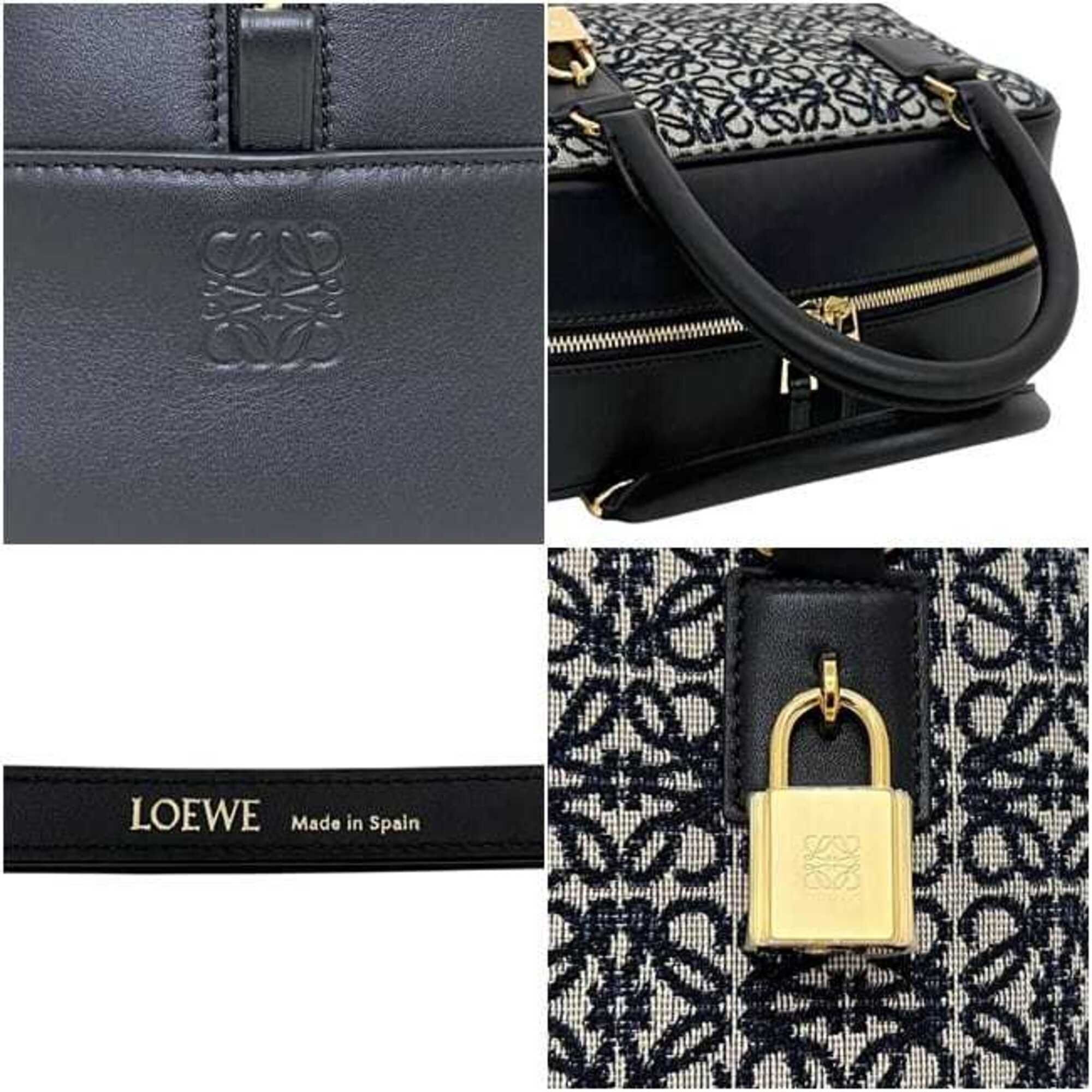 Loewe Black Navy Canvas Leather Handbag (Pre-Owned)