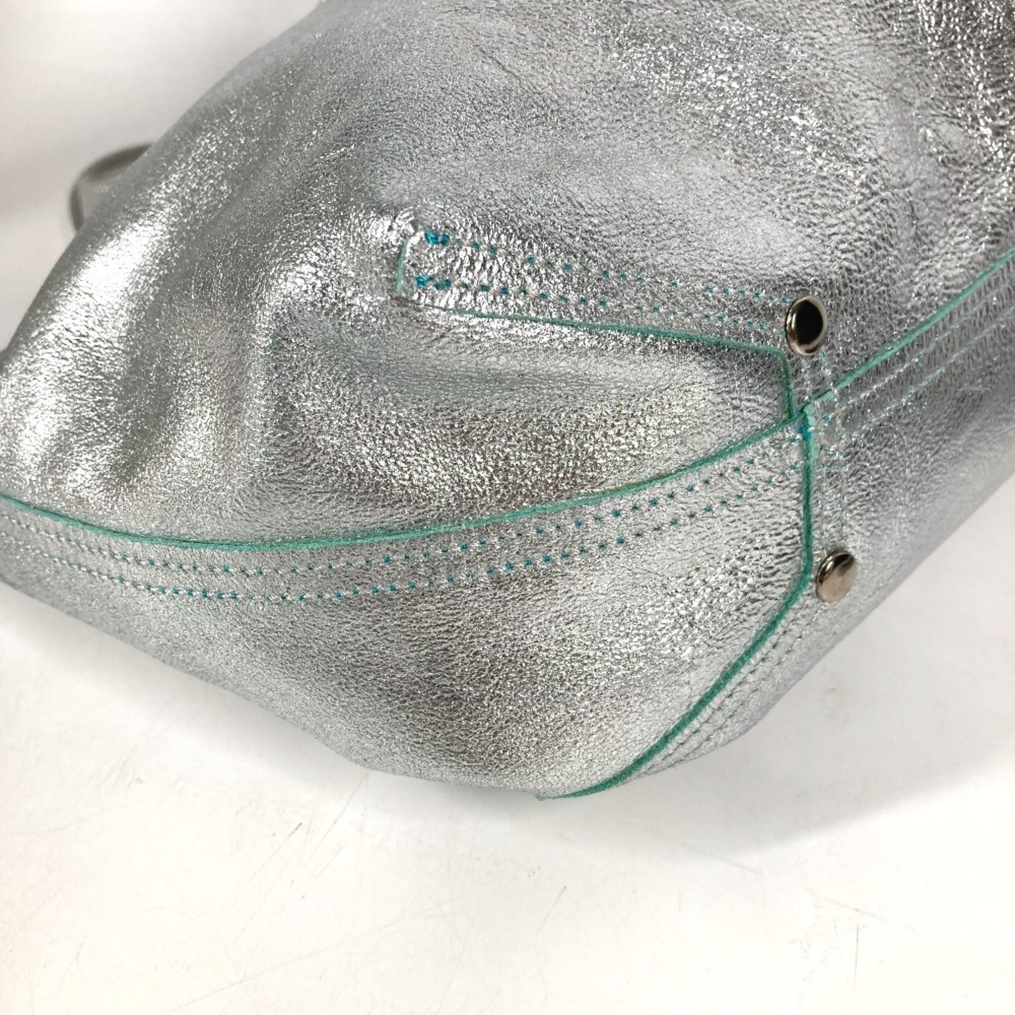 Tiffany Silver Leather Handbag Shoulder Bag Tote Bag (Pre-Owned)