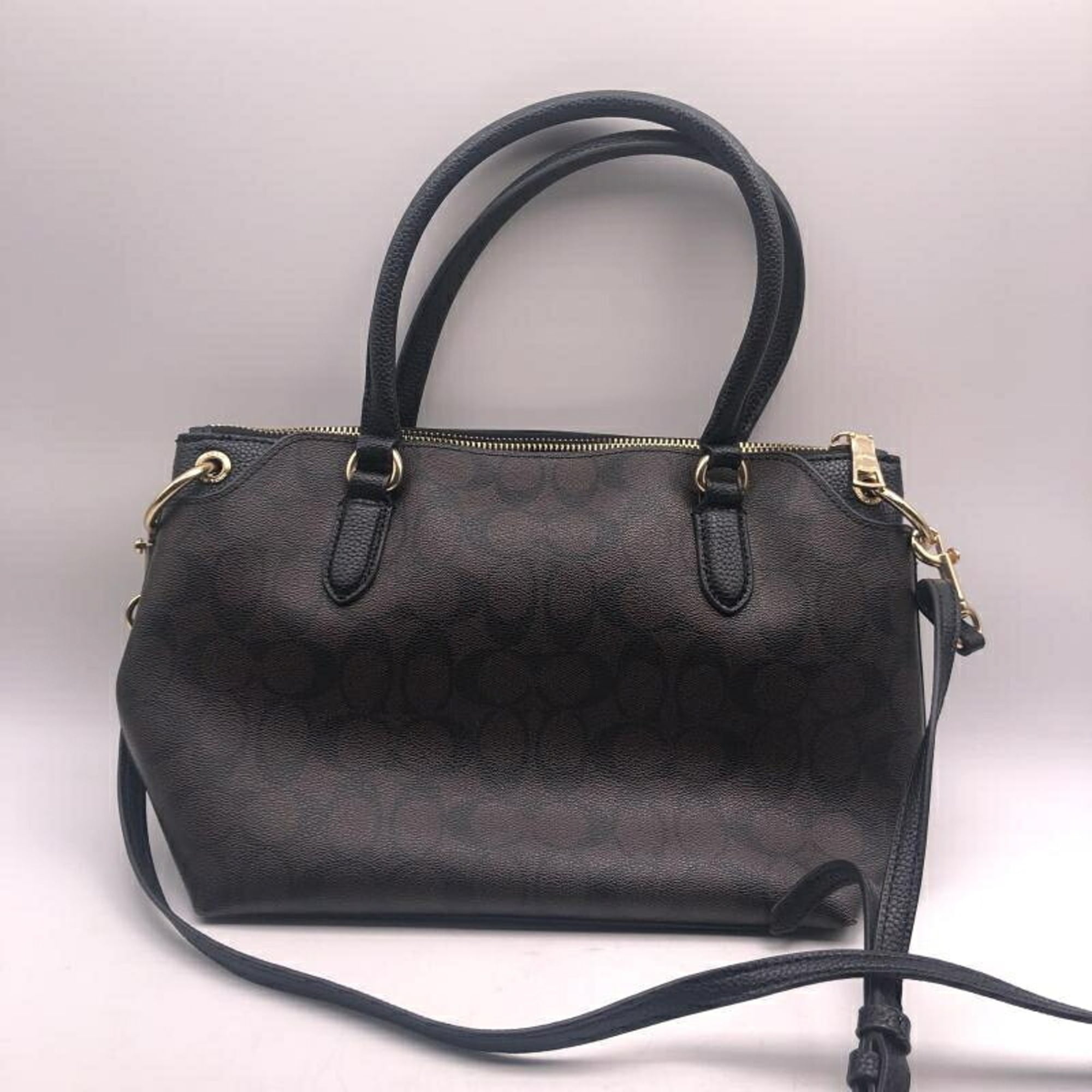 Coach Signature Black Brown Signature Line Handbag (Pre-Owned)