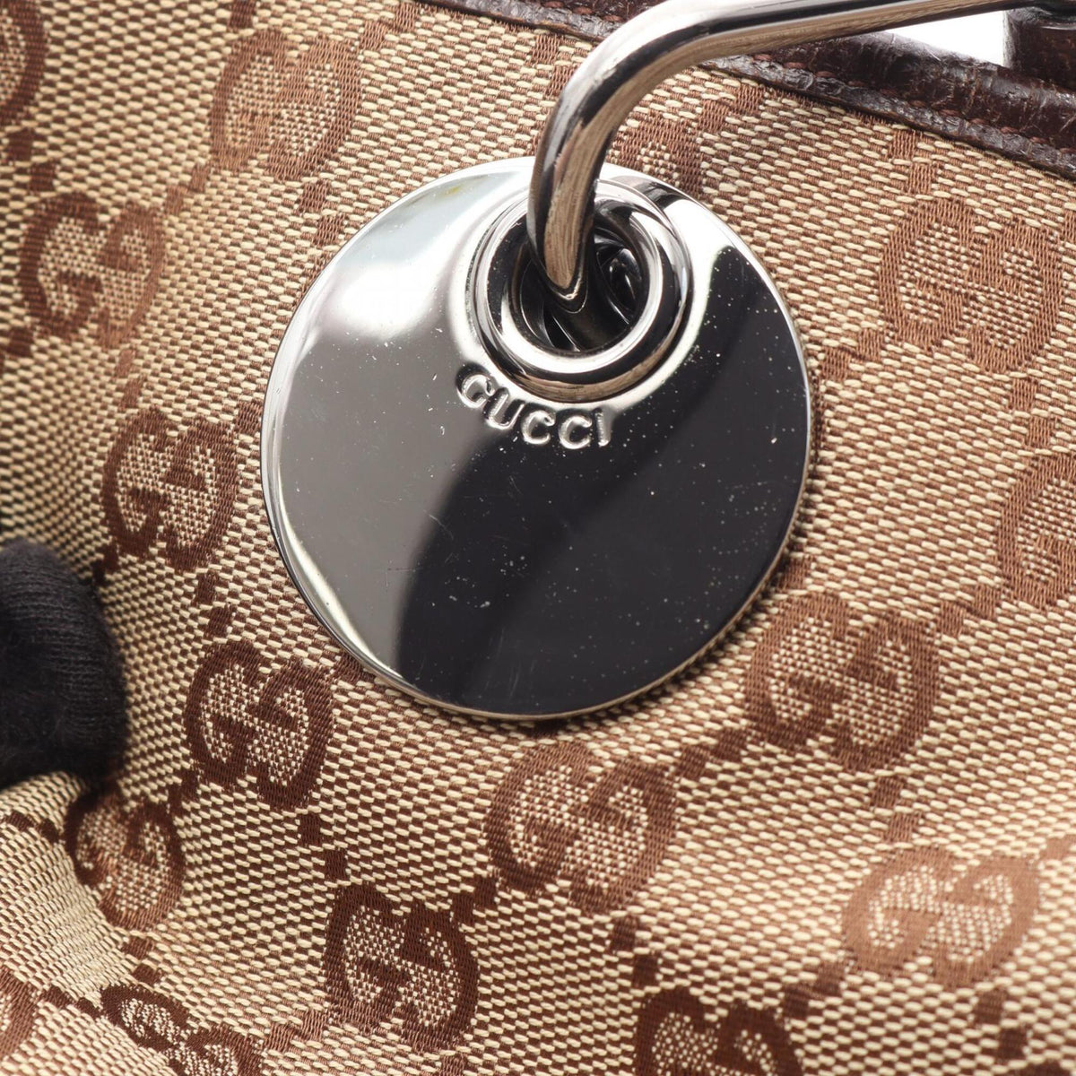 Gucci Beige Brown Gg Canvas Leather Handbag Tote Bag (Pre-Owned)
