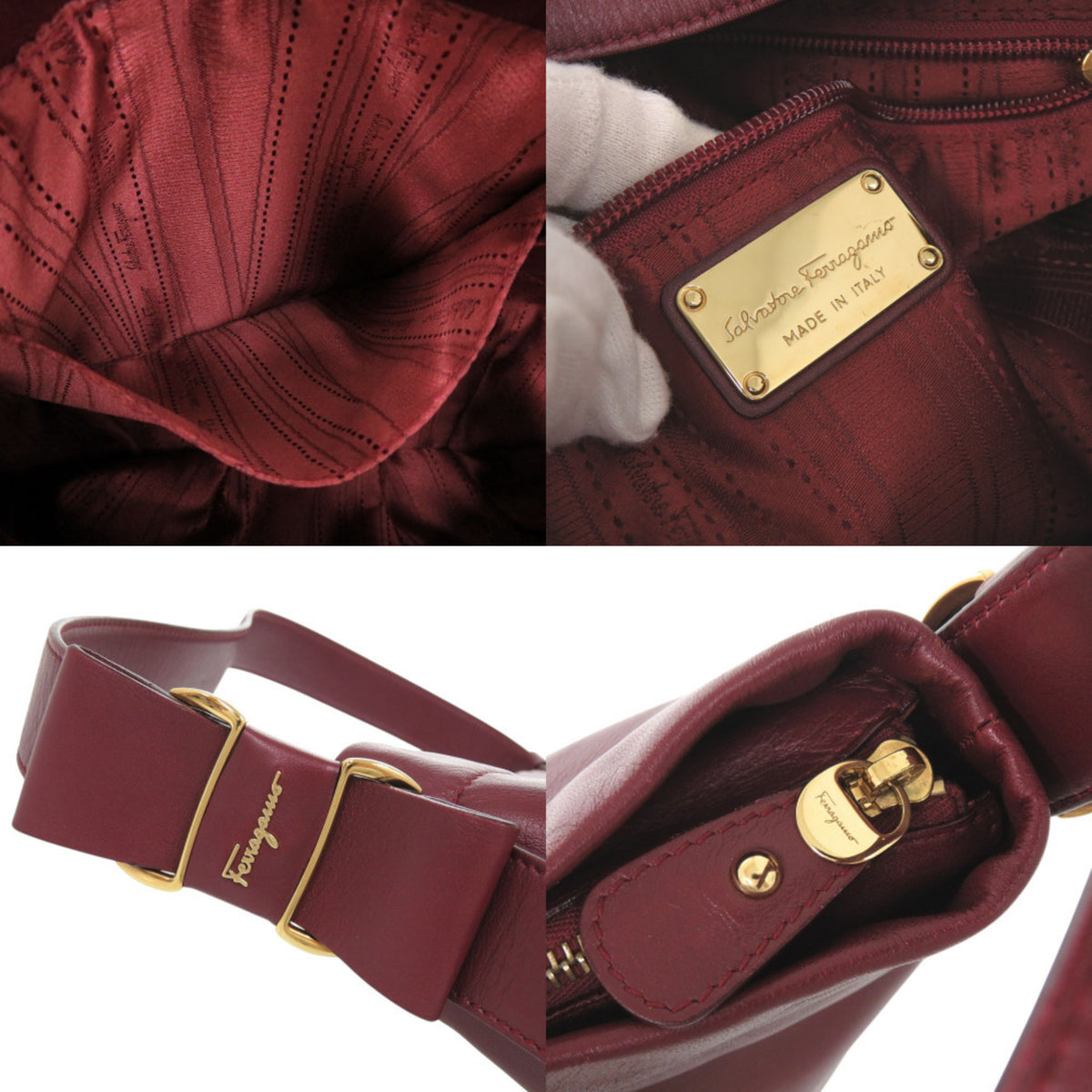 Salvatore Ferragamo Bordeaux Leather Shoulder Bag (Pre-Owned)