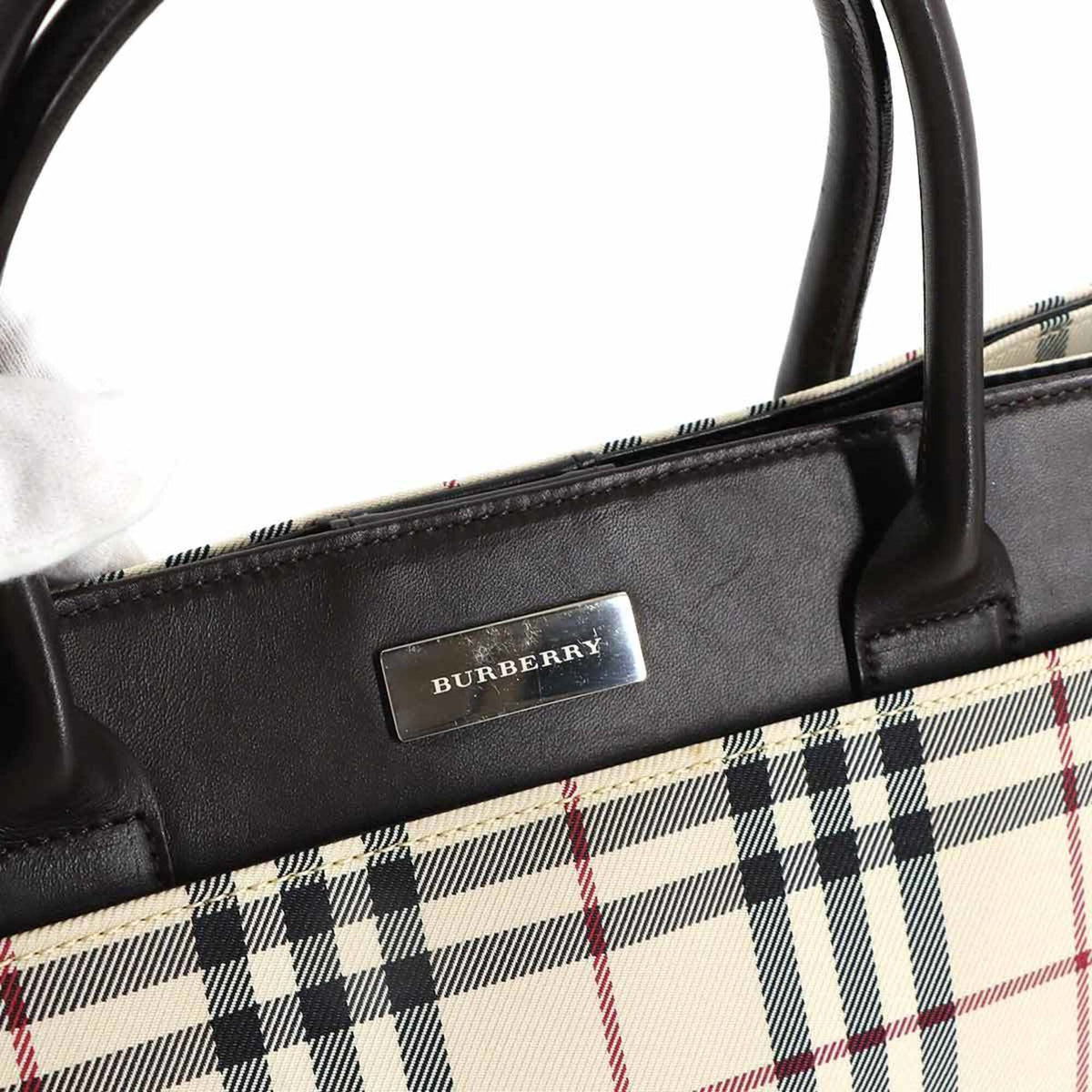 Burberry Beige Brown Canvas Leather Handbag (Pre-Owned)