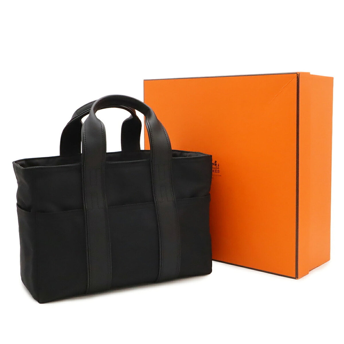 Hermes Acapulco Black Nylon Leather Handbag Tote Bag (Pre-Owned)