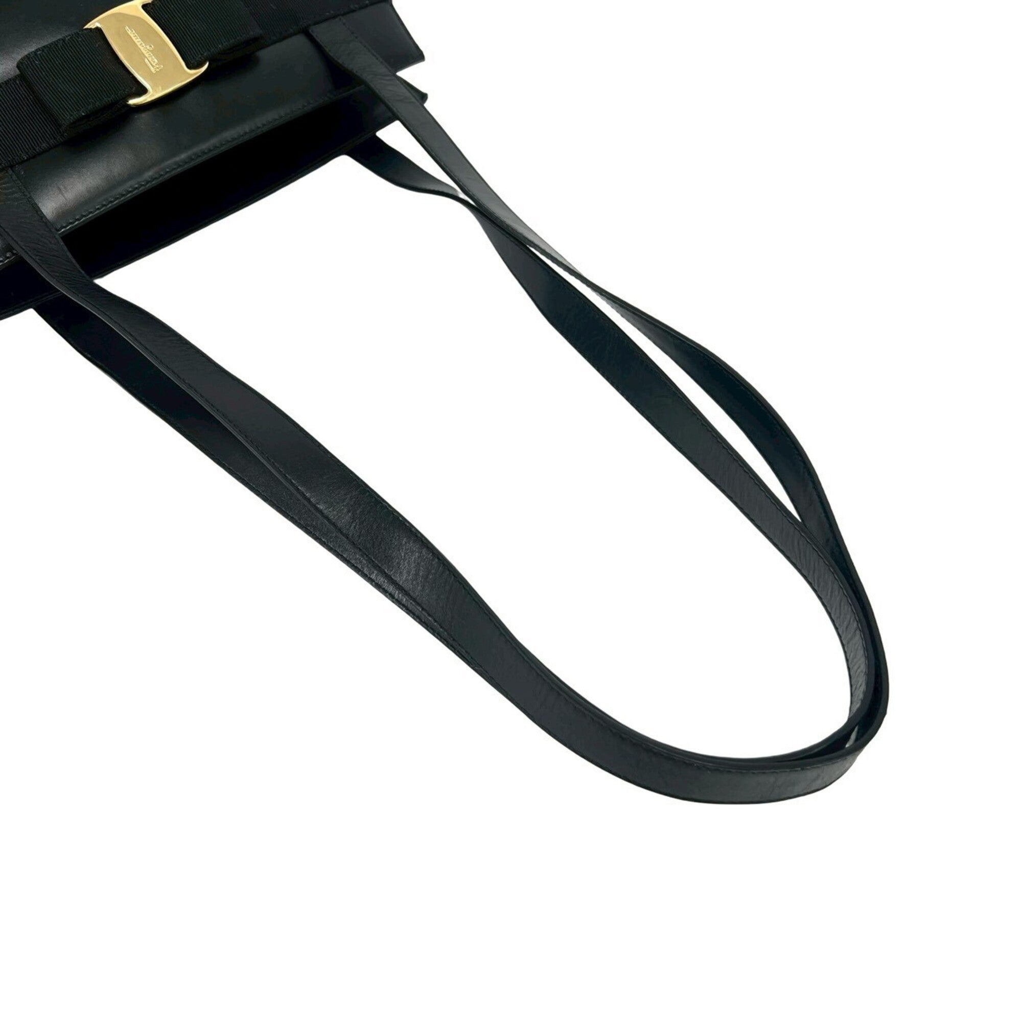 Salvatore Ferragamo Black Leather Shoulder Bag Tote Bag (Pre-Owned)