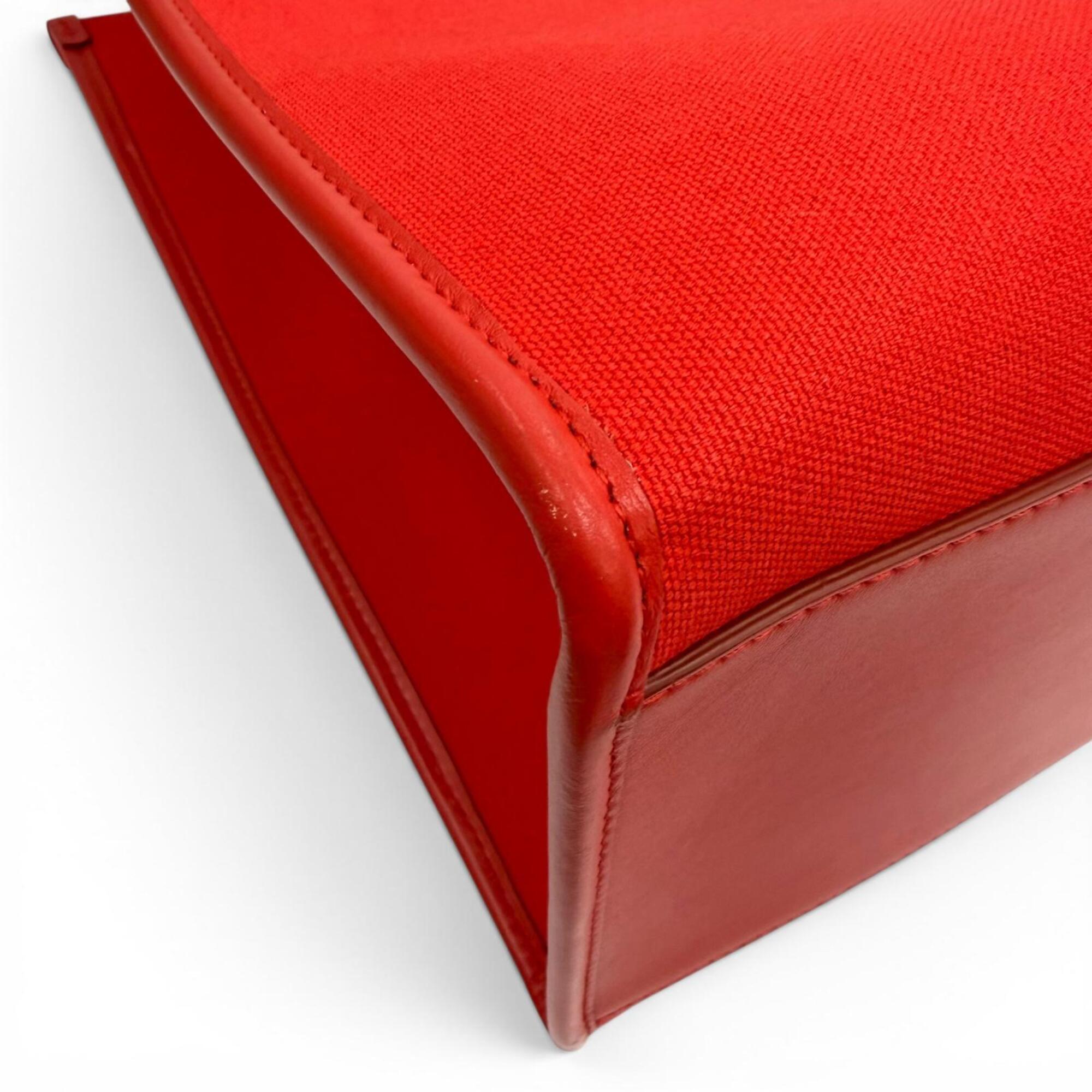 Dolce & Gabbana Red Color Leather Canvas Tote Bag (Pre-Owned)
