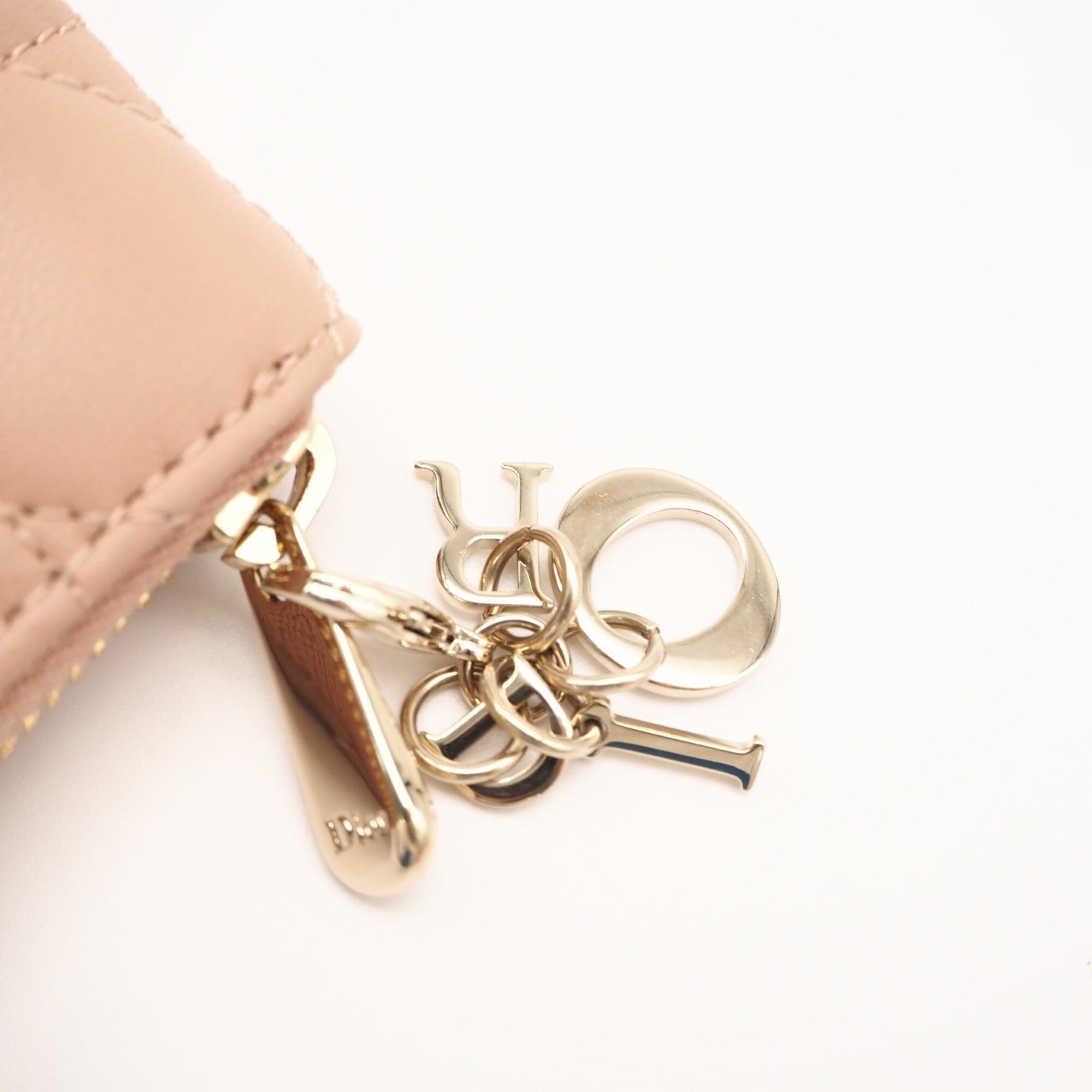 Christian Dior Lady Dior Pink Beige Leather Coin Purse/Coin Case (Pre-Owned)