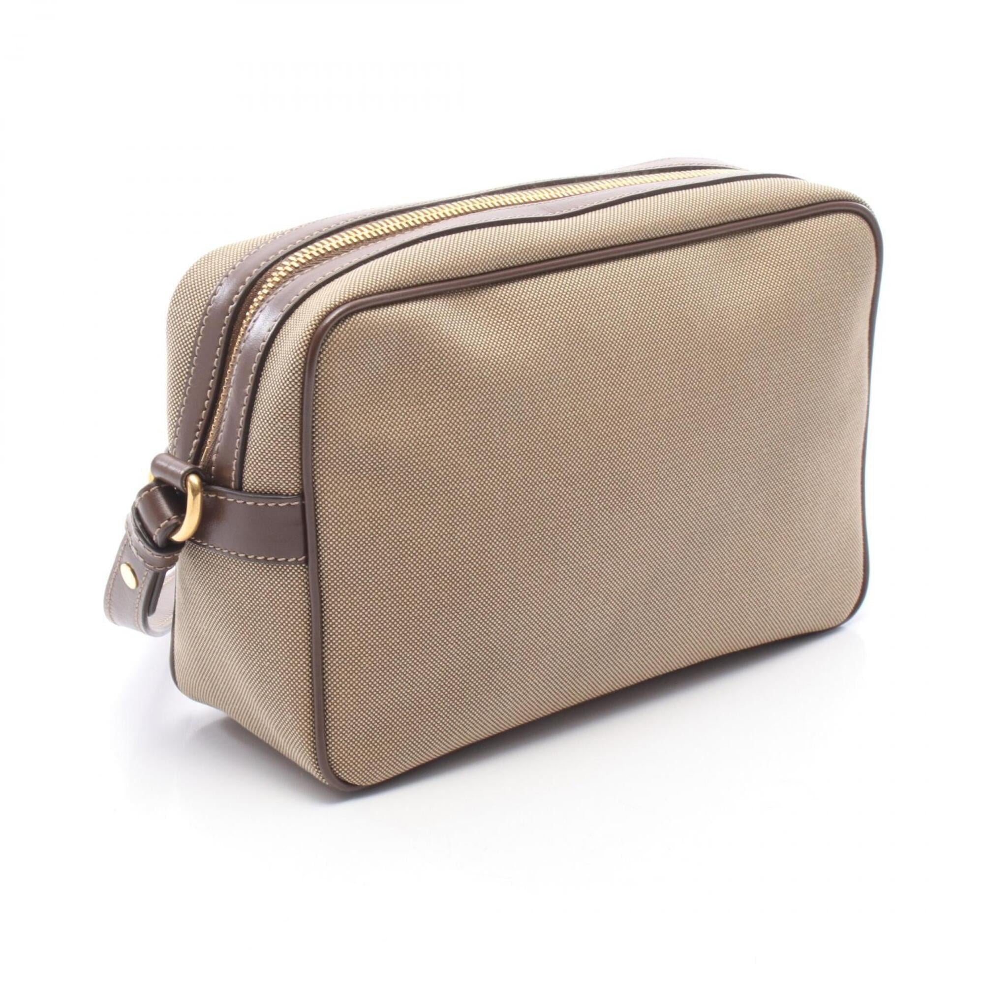 Prada Brown Gray Canvas Leather Handbag Shoulder Bag (Pre-Owned)