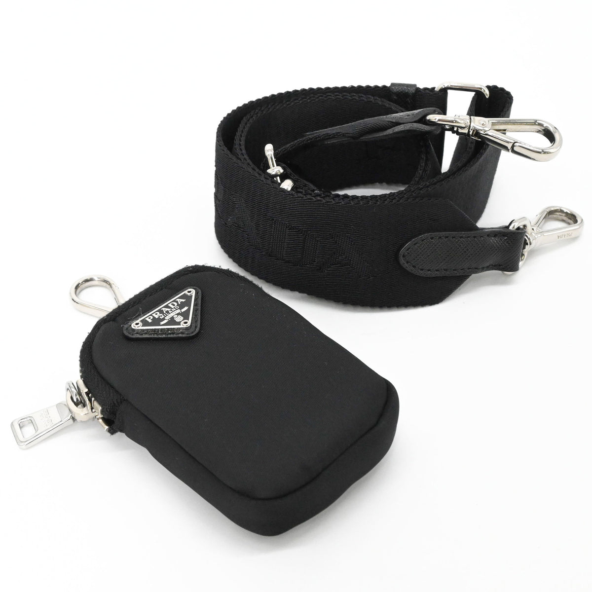 Prada Black Nylon Leather Handbag Pouch Shoulder Bag (Pre-Owned)