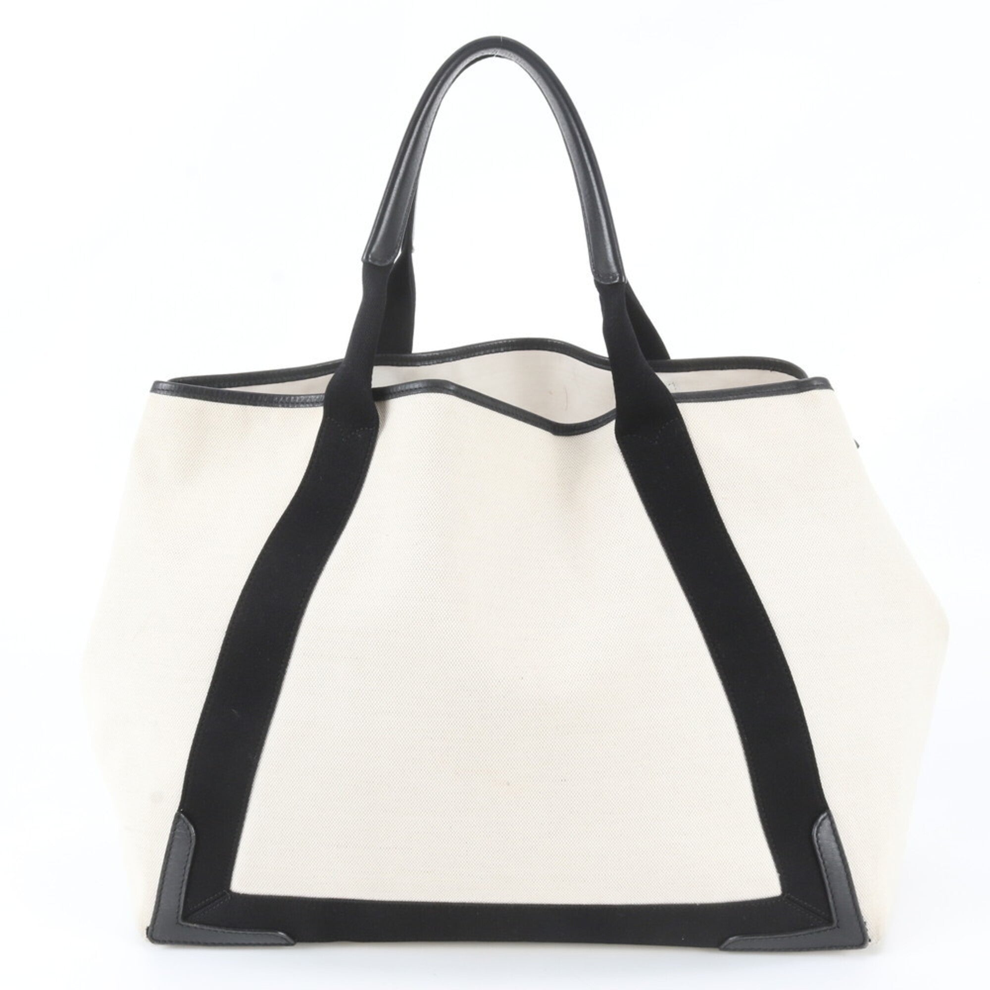 Balenciaga White Leather Canvas Handbag Pouch Tote Bag (Pre-Owned)