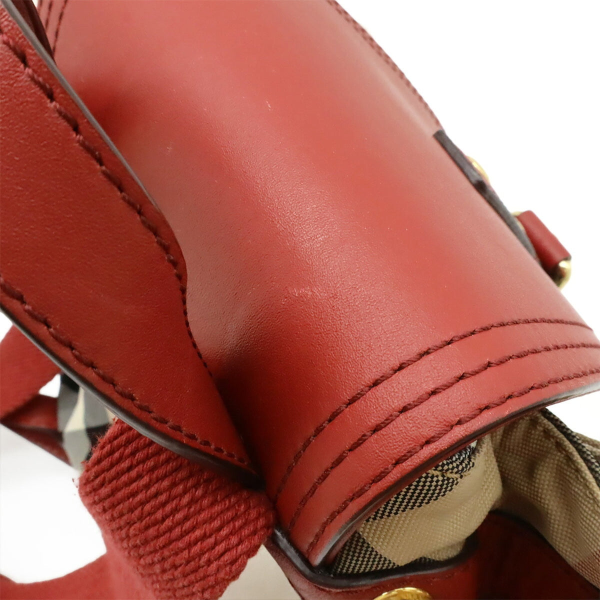 Burberry House Check Beige Red Color Nylon Leather Backpack (Pre-Owned)