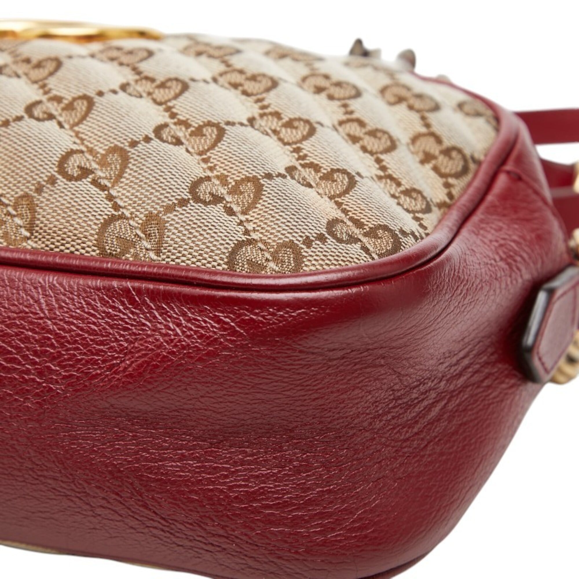 Gucci Beige Red Color Canvas Leather Shoulder Bag (Pre-Owned)