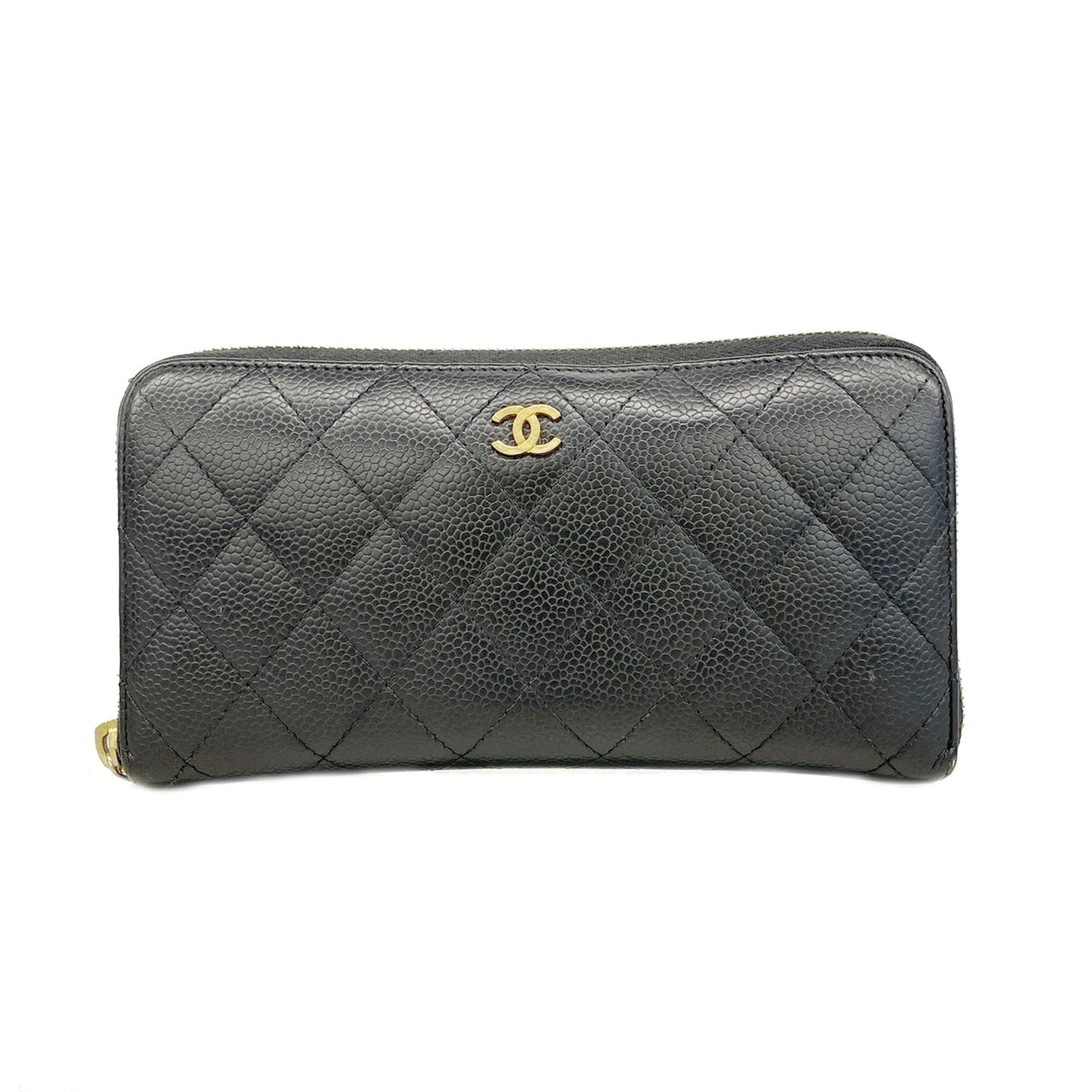 Chanel Black Grained Calfskin Long Wallet (Bi-Fold) (Pre-Owned)