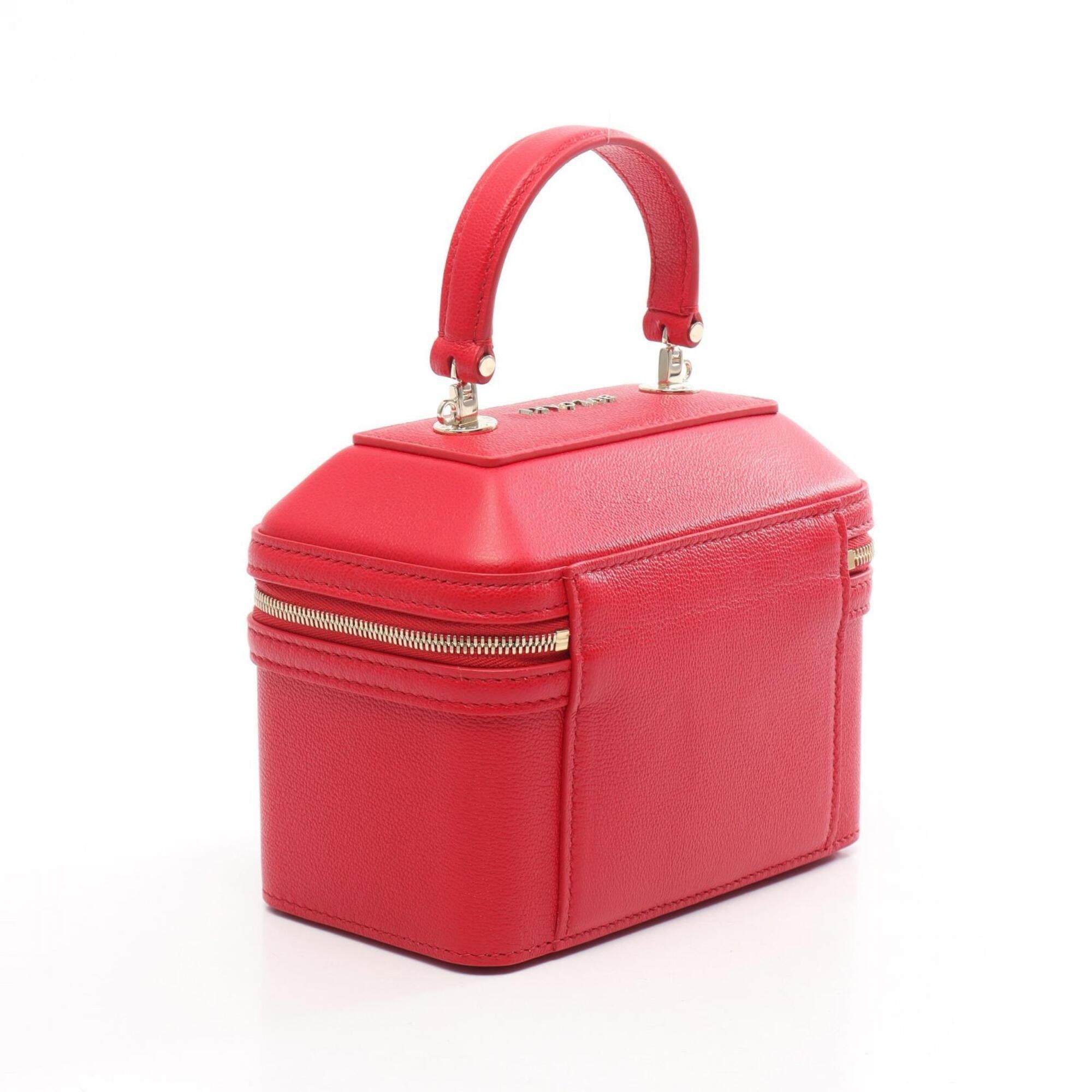 Bvlgari Red Color Leather Handbag Vanity Bag (Pre-Owned)
